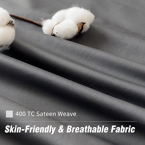 Miniatura 3 de DOWNCOOL Juego de sábanas de tamaño individual  Sábanas 100% algodón para cama de tamaño individual, juego de sábanas de satén de 400 hilos para