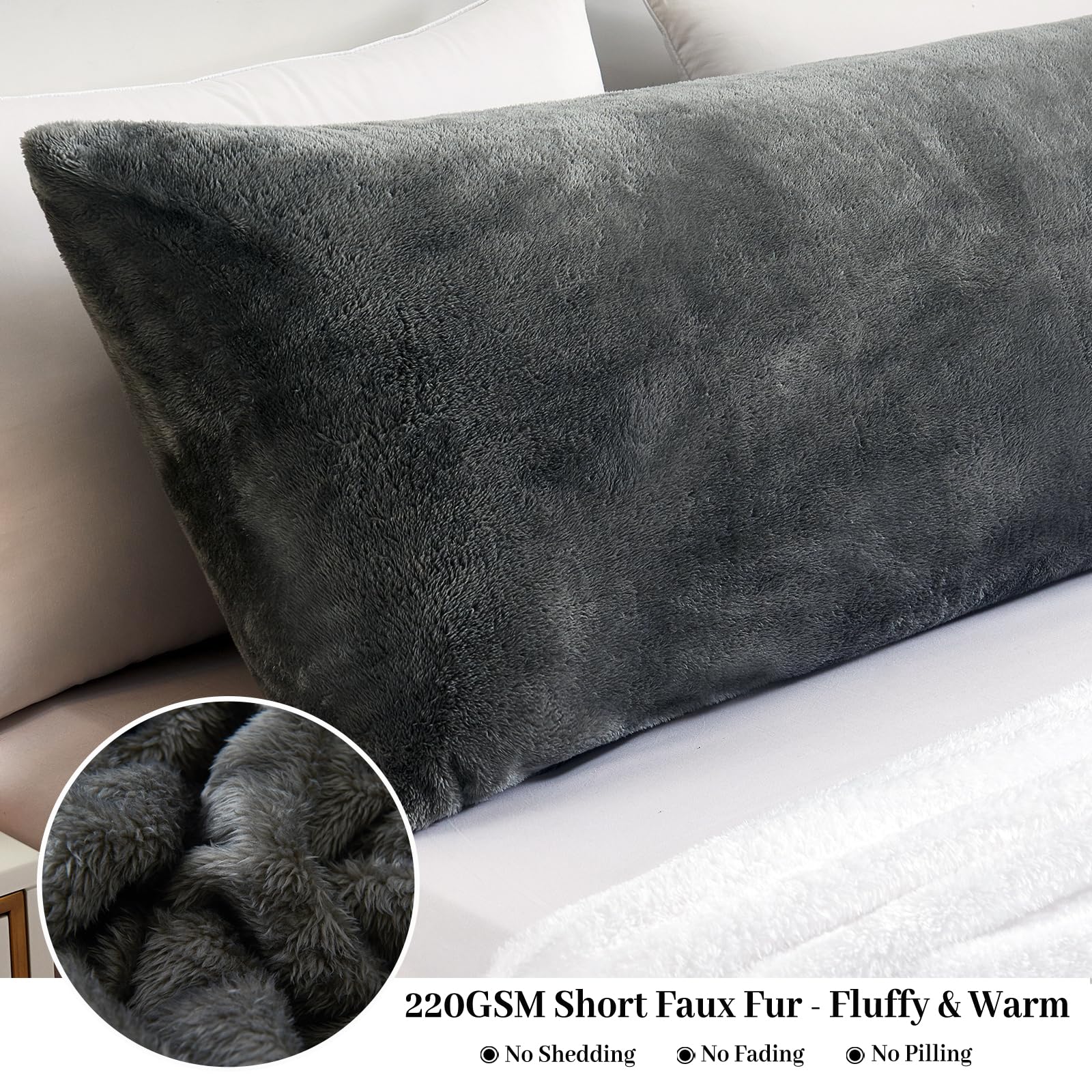 ROLJZTY Funda De Almohada Corporal De 21 X 54 Pulgadas Con Cremallera, Funda De Almohada De Cuerpo Grande De Piel Sintética Esponjosa, Funda De Almohada Suave Y Larga De Felpa Para