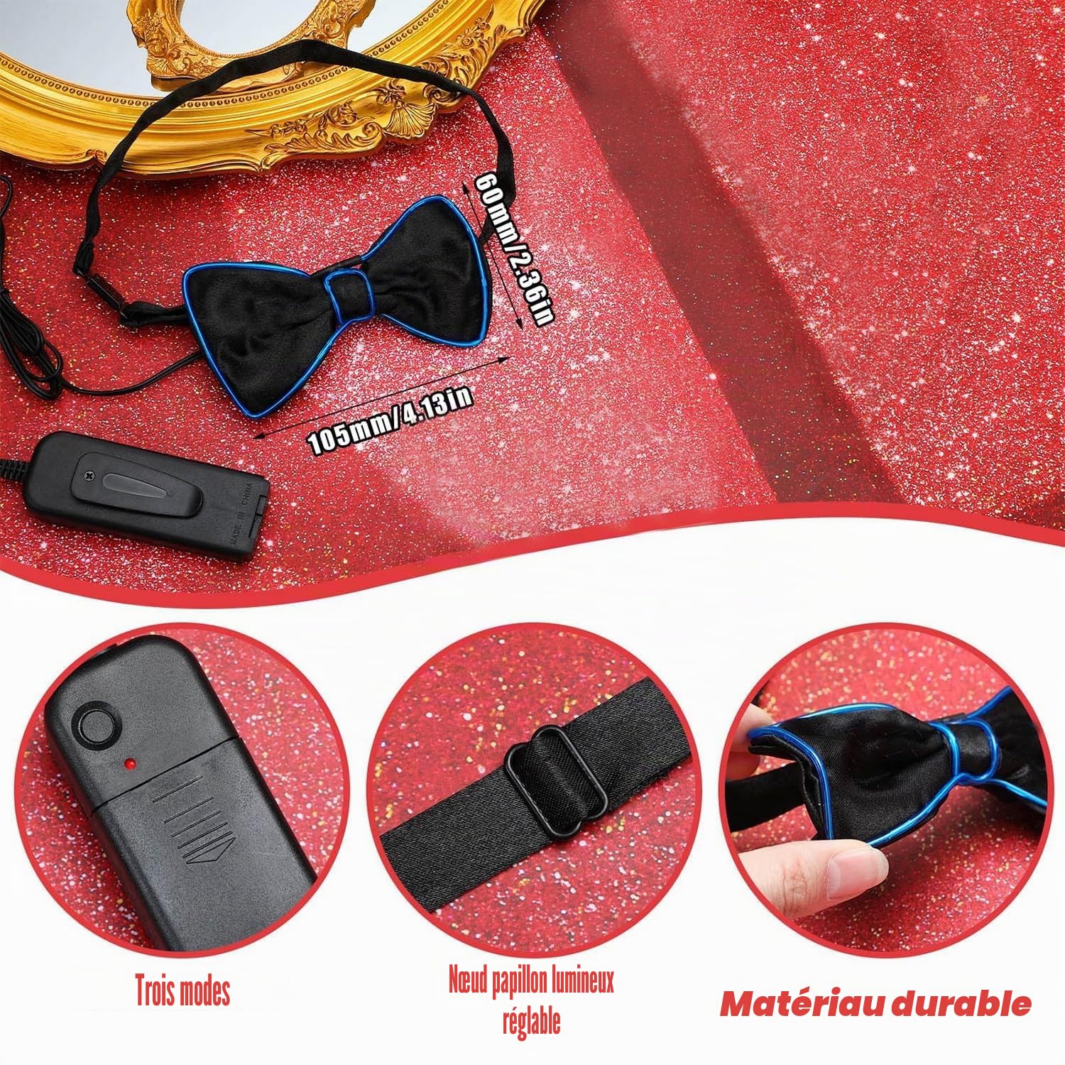 YeahBoom Bretelles et noeud papillon lumineux à LED pour hommes, bretelles lumineuses à LED, pour festival de musique, fête costumée d'Halloween,néon lumineux sombre fournitures de fête