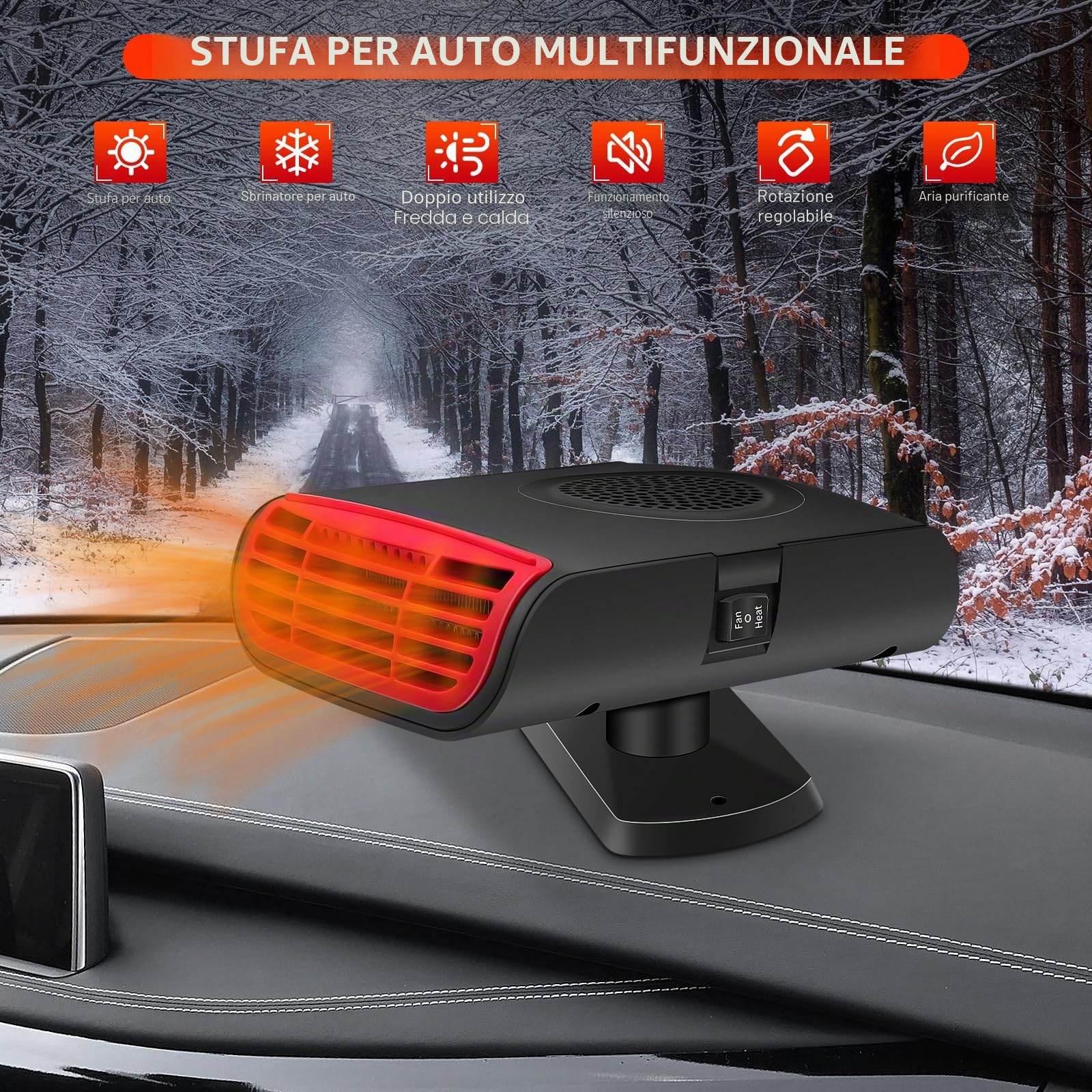 KAOLALI Riscaldatore per Auto 12V, Portatile 150W Stufetta per Auto, Sbrinatore Parabrezza Auto, 2 in 1 Riscaldamento Auto/Ventola di Raffreddamento con Accendisigari, per Auto, Caravan, Camion