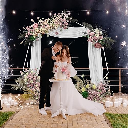 Miniatura 5 de melos Arcos de boda de 7.5 x 7.4 pies para ceremonia, soporte de arco de globos de metal heptagonal, soporte de fondo para jardín, fiestas,