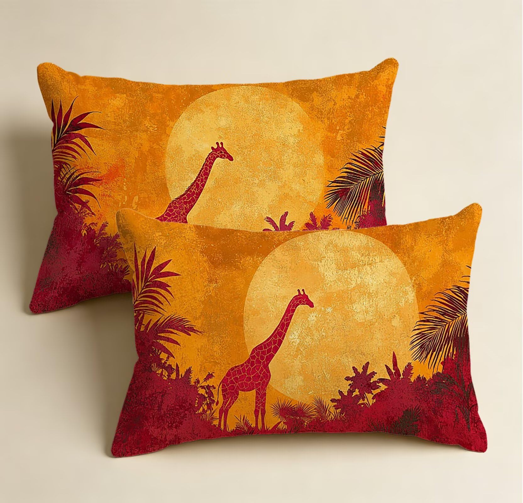 Orange Kissenbezug 60x80 Sonnenaufgang Kopfkissenbezug 2er Set,Wohnaccessoires & Deko,Weich und Atmungsaktiv Samt Stoff mit Verstecktem Reißverschluss für Bett Sofa Kissen Dekokissen-85859