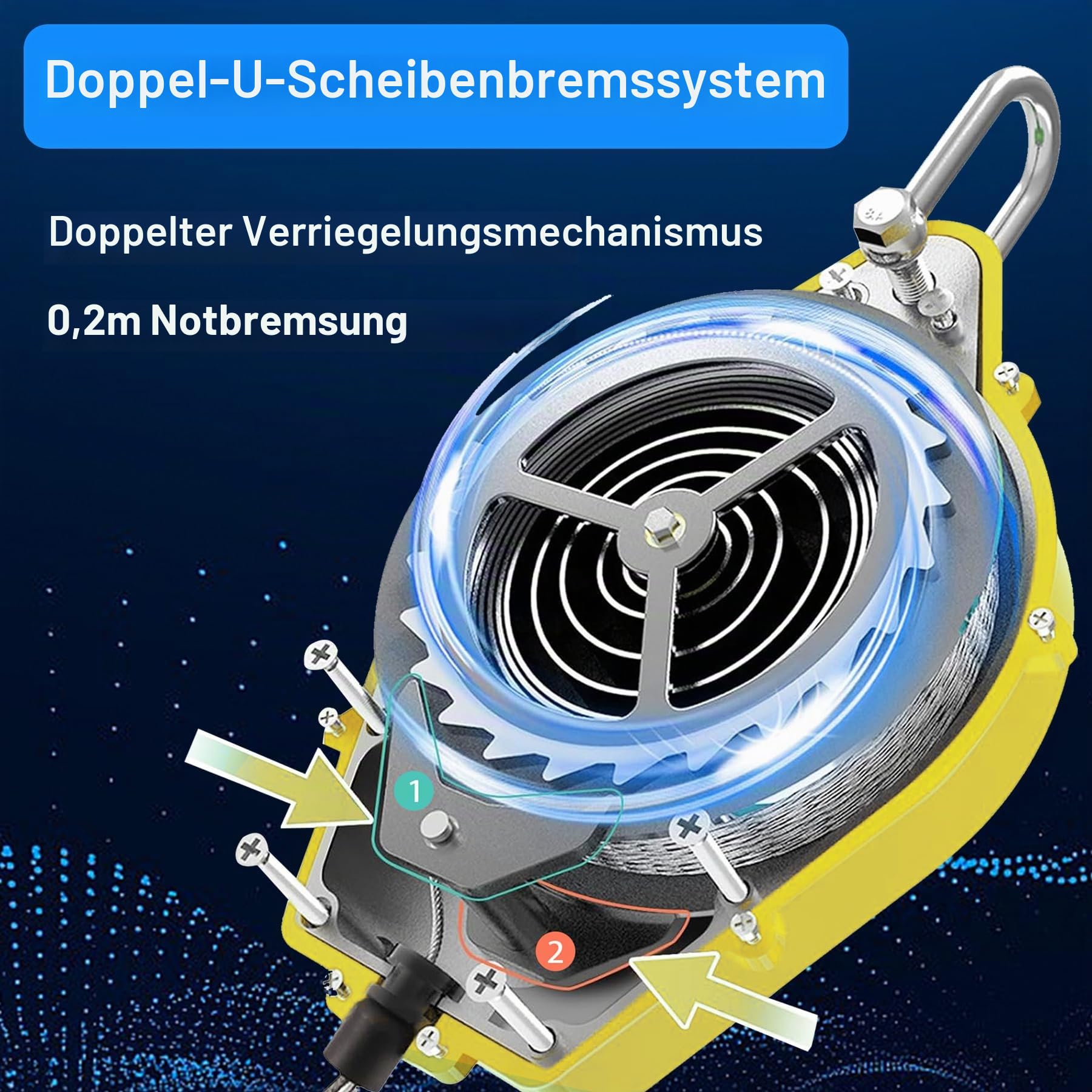 Höhensicherungsgerät Absturzsicherung 3m/5m/7m/10m/15m/20m, Absturzsicherung Einziehbar 150KG mit Selbstsicherndem Haken, Tragbar Fallschutz Auffanggerät für Dach und Luftarbeiten (10m)
