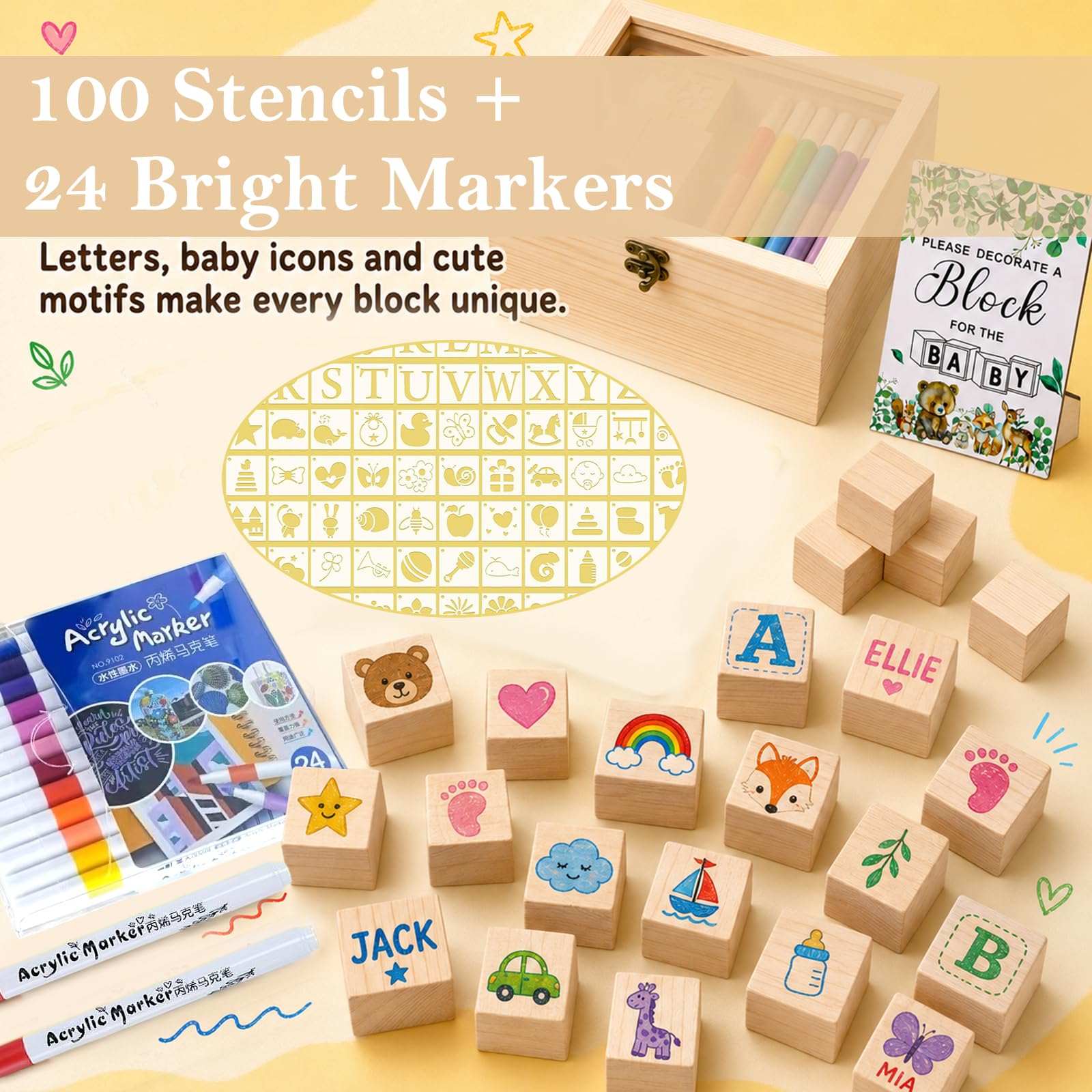 176 Stück Babyparty Spiele Set, Holz Kreativität Baby Shower Spiele
