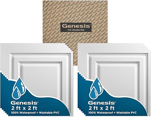 Miniatura 2 de Genesis Icon Relief - Azulejos de techo negros  Fácil instalación  Impermeable, lavable y resistente al fuego  PVC de alta calidad para evitar