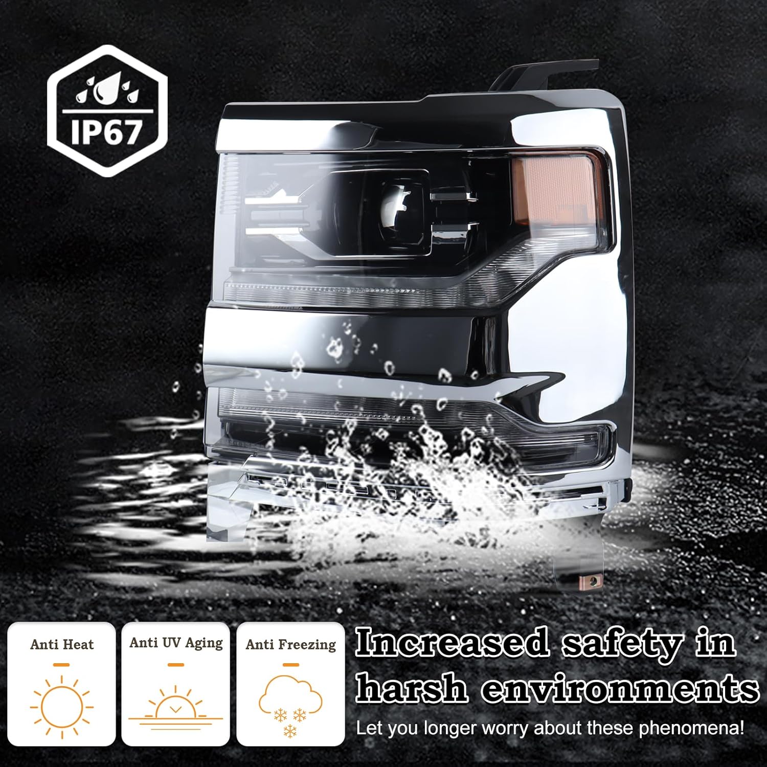 Left Driver Side Full LED DRL Projector Headlight Fit for 2016 2017 2018 Chevy Silverado 1500 2019 Silverado 1500 LD Chrome Headlamp Assembly GM2502452 84292720 LH