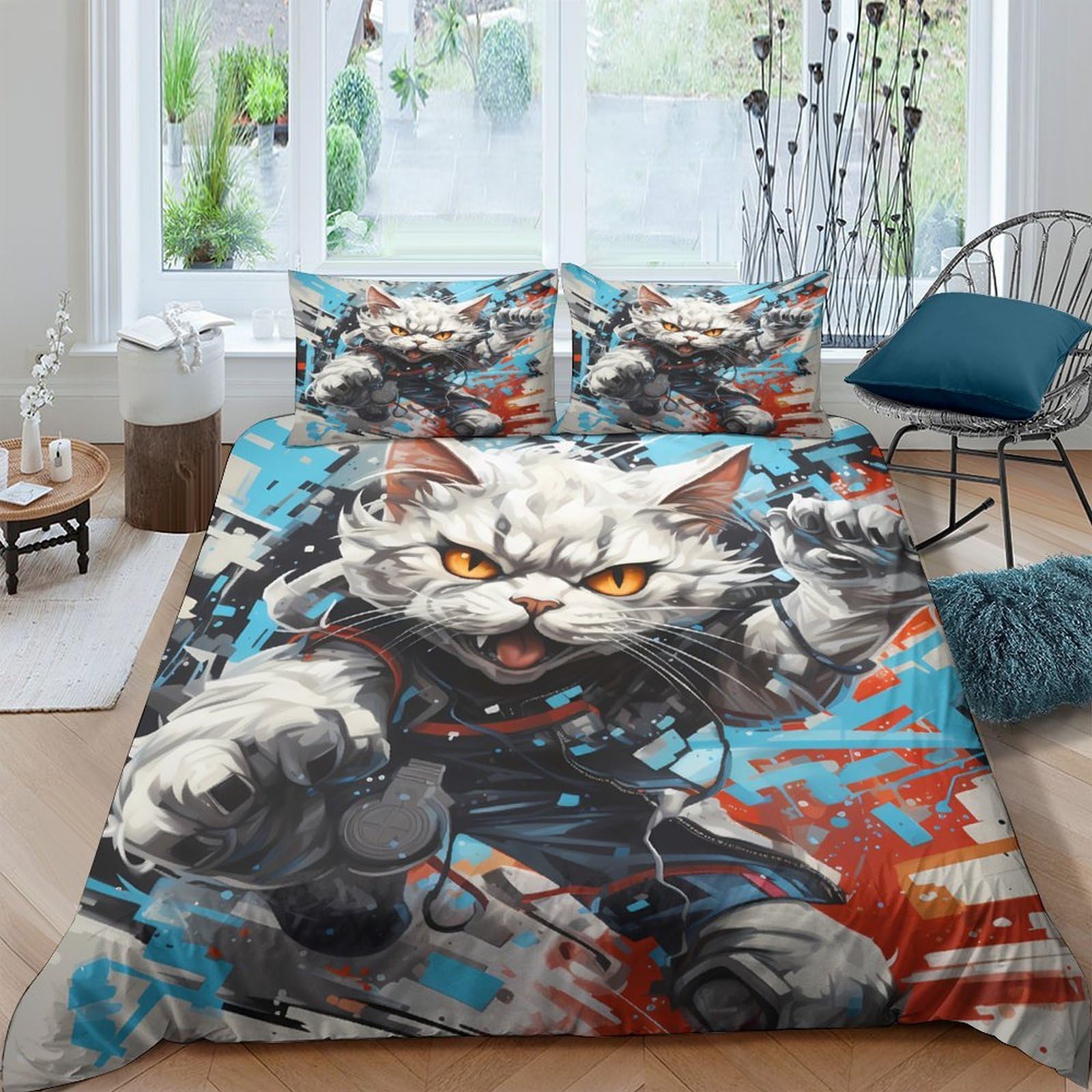 Ctjqhvkz Style-1 3D Printed Warrior Cat Fitted Sheet Microfiber Anti-Slip Bed Cover For Bedroom Dorm Easy Care Artistic Decor Single（135X200cm）
