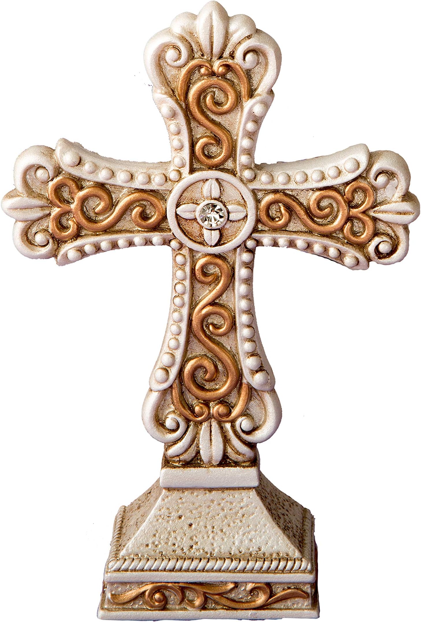 Antique Ivory Cross Statue with a Matte Gold Filigree Detailing from fashioncraft