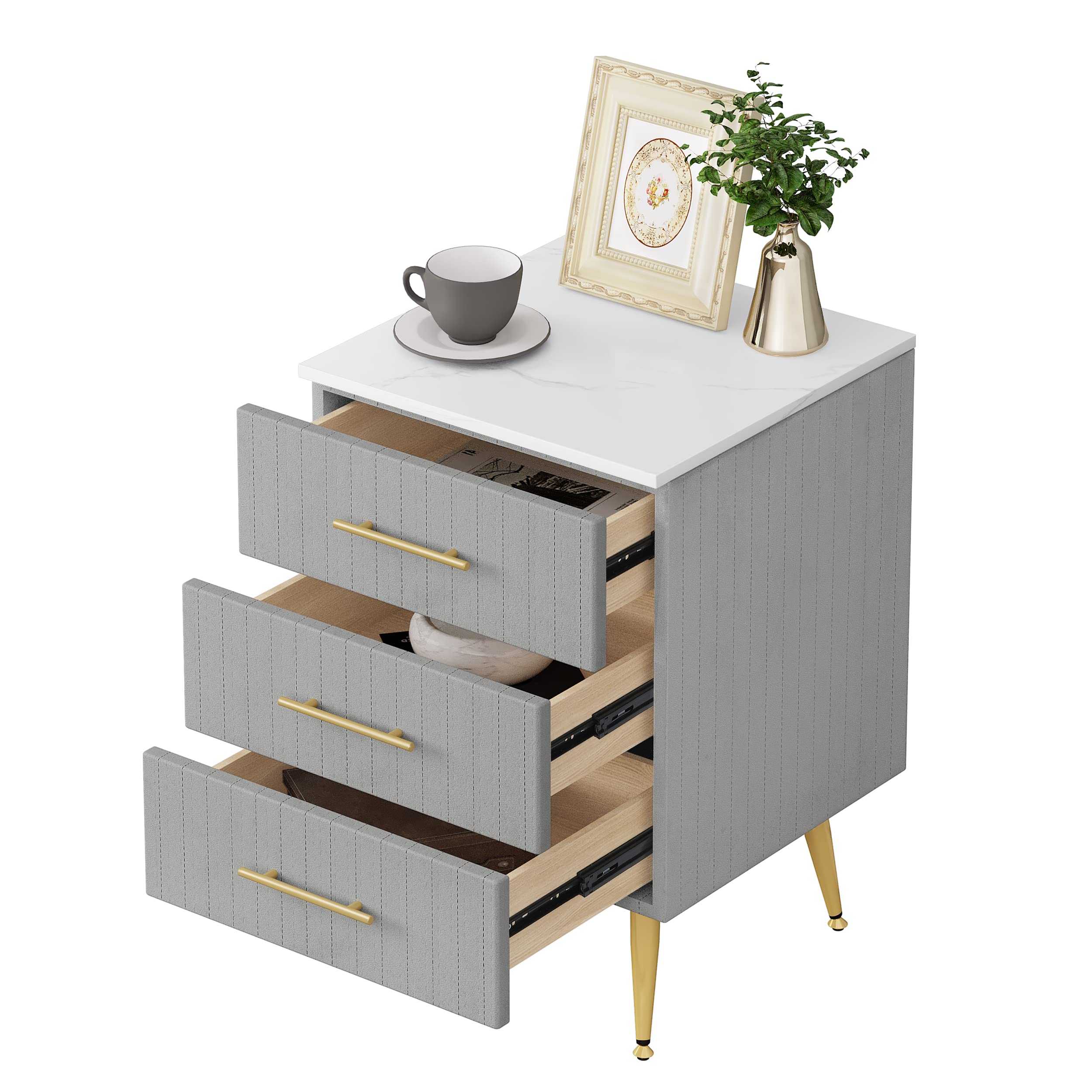 WOLTU Nachttisch Nachtschrank für Boxspringbett, 3 Schubladen aus Massivholz, Kommode mit Schubladen Sideboard, einfache Montage, Höhe Tragfähigkeit, 40,5x41x60cm, Grau TS135gr