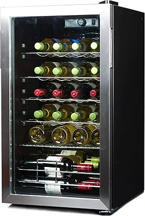 BLACK+DECKER 26 Bottle Wine Fridge with Interior Light and Mechanical Temperature Control, Compressor Cooling Wine Cooler Refrigerator with 4 Wine Racks and 1 Flat Shelf,Fridge with Bottom Compartment