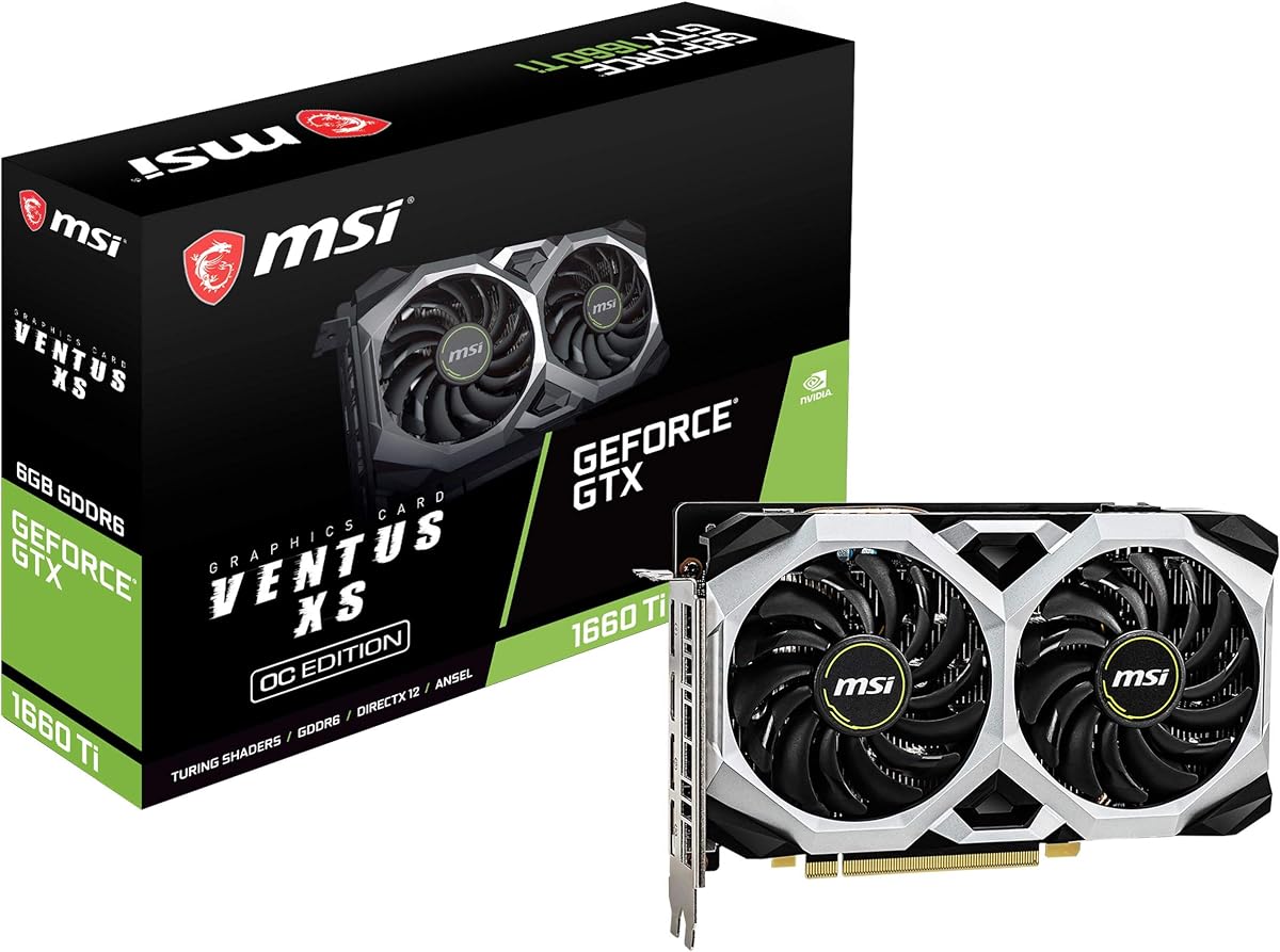 Gaming GeForce GTX 1660 Ti 192 bits HDMI/DP 6GB GDRR6 HDCP Soporte DirectX 12 Tarjeta gráfica VR Ready OC de doble ventilador (GTX 1660 TI Ventus XS 6G OC)