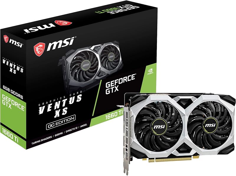 Gaming GeForce GTX 1660 Ti 192 bits HDMI/DP 6GB GDRR6 HDCP Soporte DirectX 12 Tarjeta gráfica VR Ready OC de doble ventilador (GTX 1660 TI Ventus XS 6G OC)