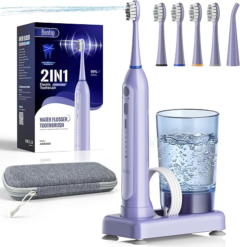 Benhip Electric Toothbrush with Water Flosser Combo for Teeth Brushing & Flossin