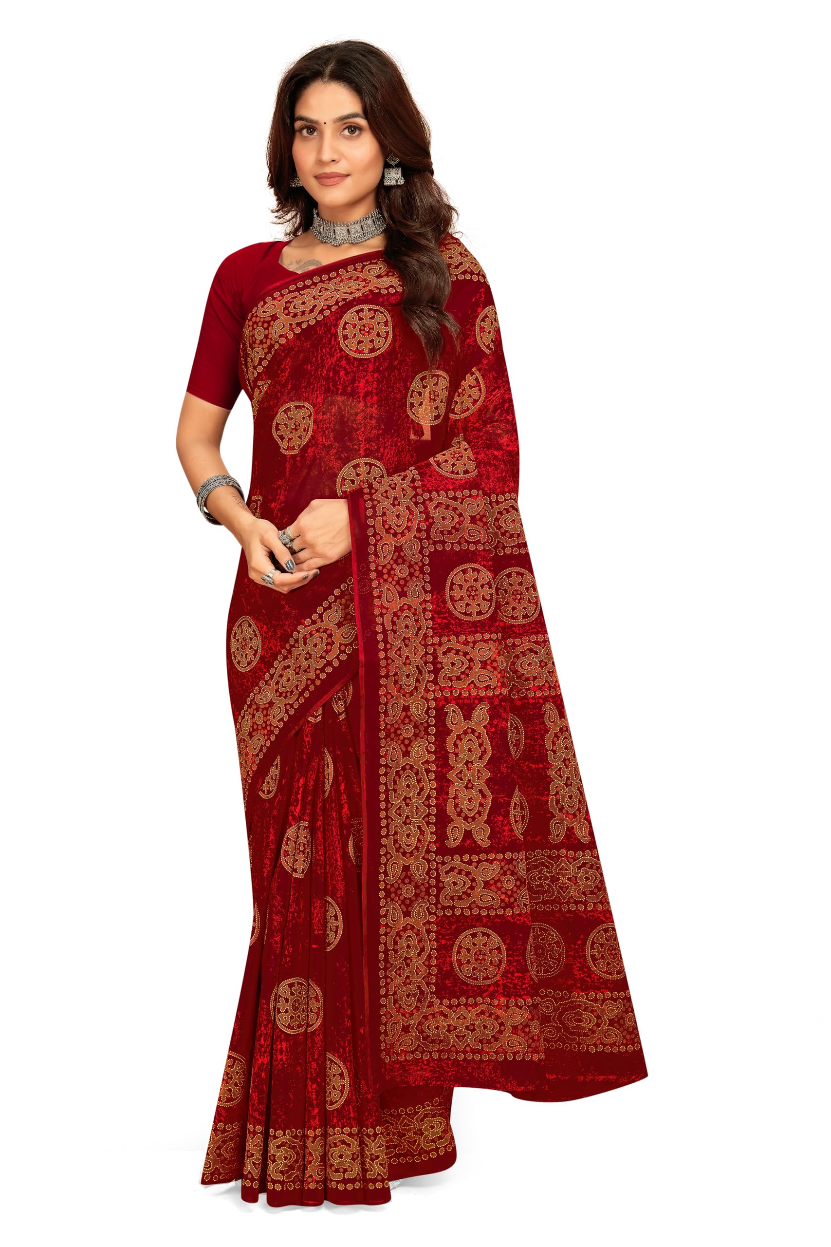 Tamaira Fashion Women's Batik Printed Pure Cotton Mulmul Saree Without Blouse Piece(11534_Maroon)