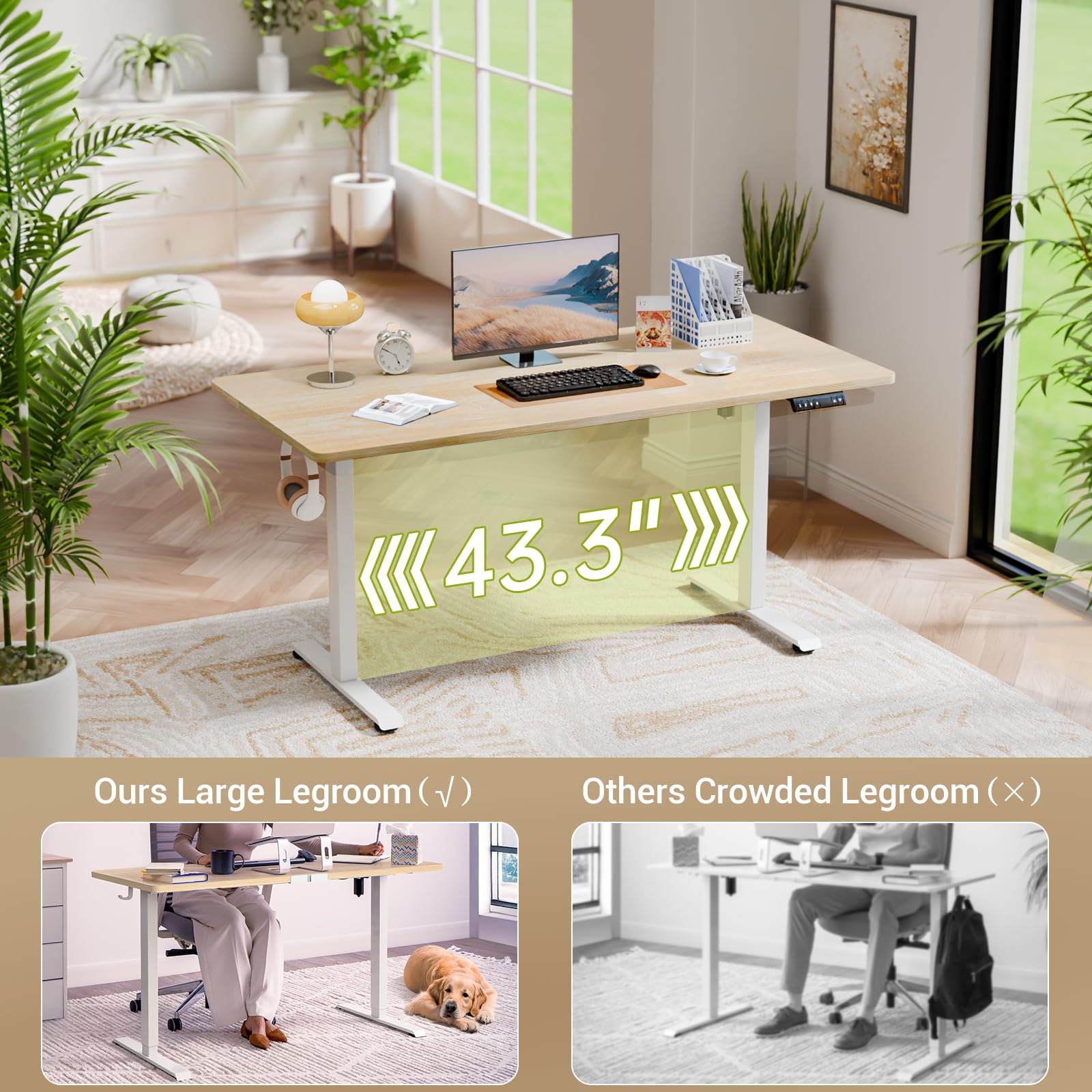 Veken 55 Inch Large Electric Standing Desk 4 Memory Heights Adjustable Sit to Stand Up Work Home Office — view 9