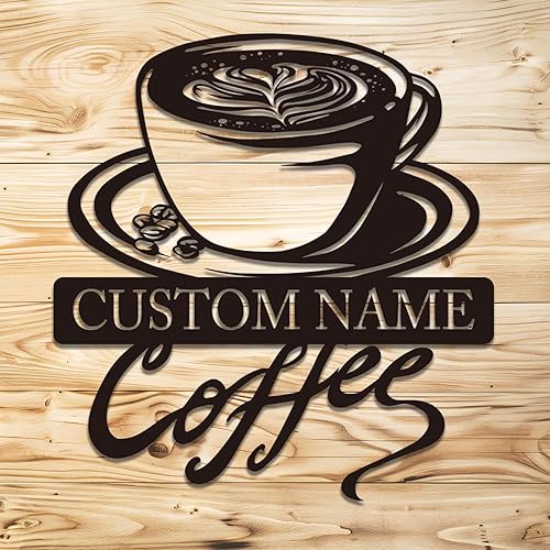 Arte de pared de metal personalizado de café, letrero de café personalizado, letrero de nombre personalizado para amantes del café, regalo de arte