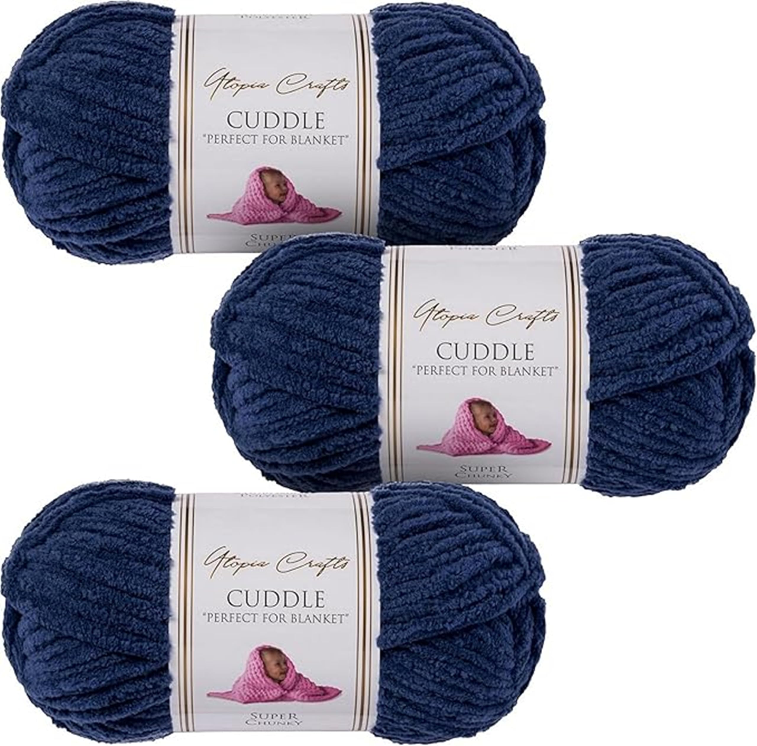 Utopia Crafts Cuddle Super Chunky Chenille Soft Yarn 3X 100g (Indigo)