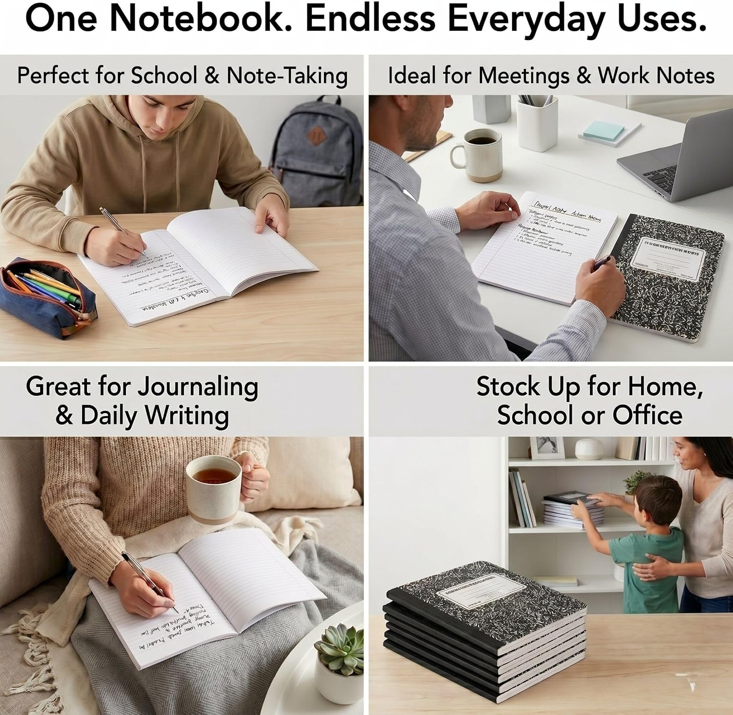 Trail maker 5 Pack Composition Notebooks Colored, Wide Ruled Marble Cover, 200 Pages (100 Sheets), 9.75 x 7.25, Bulk School Supplies for Classroom, Office & School Donations image 3