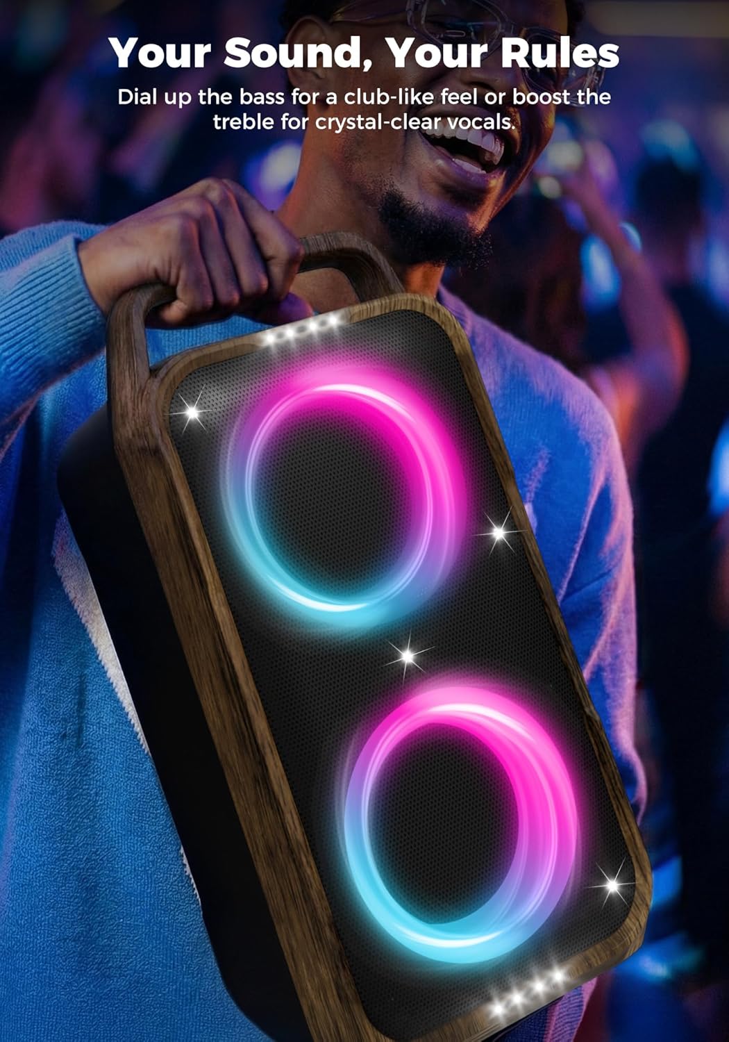 Portable Bluetooth Speaker: 240W Peak Powerful Loud Sound Deep Bass Wireless Boombox Large Subwoofer 15 Hours Battery Life Fast Charging with Led Light Show for Party Outdoor Camping Backyard