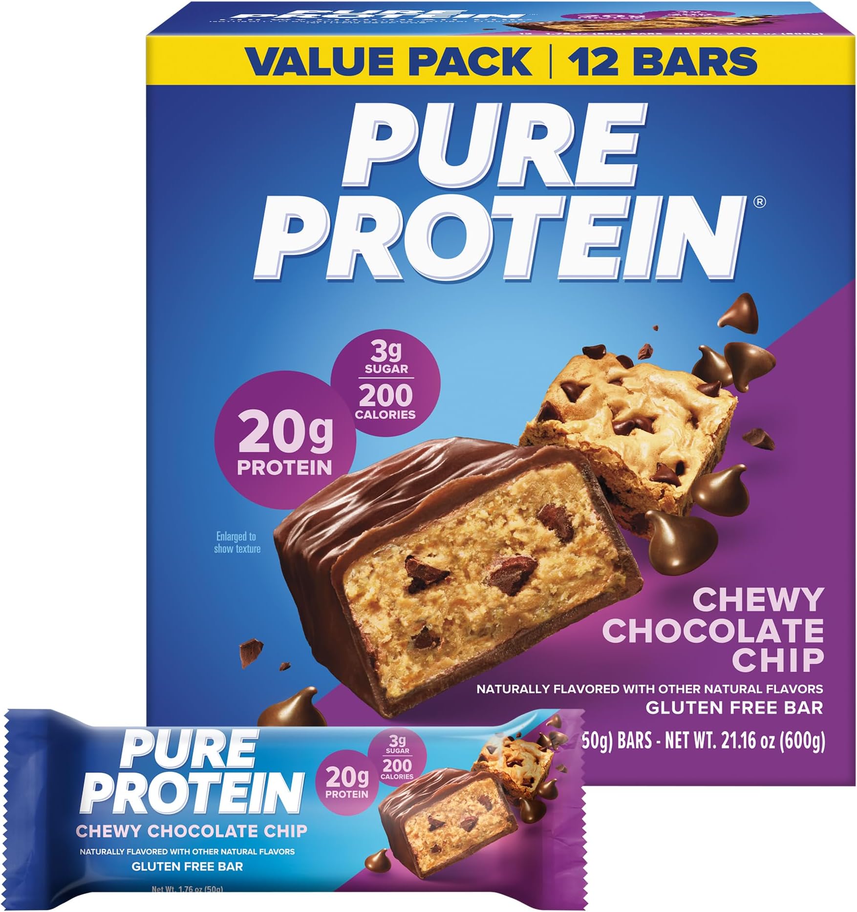 Bars, High Protein, Nutritious Snacks To Support Energy, Low Sugar, Gluten Free, 1.76Oz, 12 Pack
