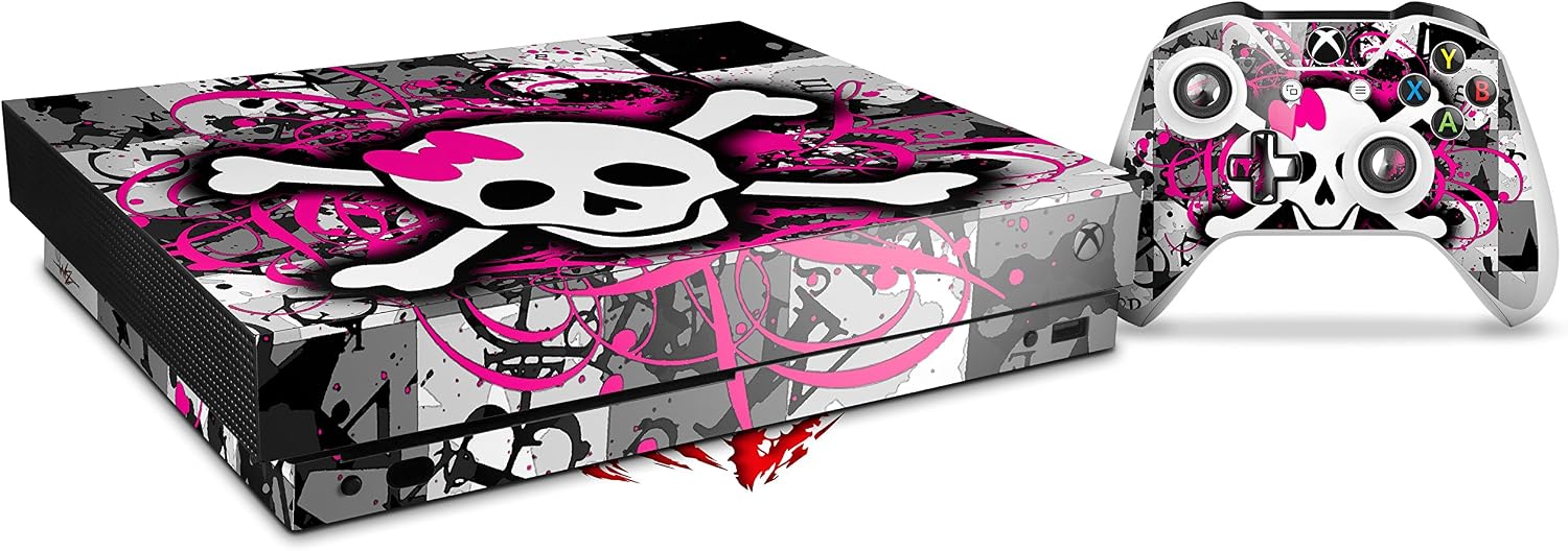 Decal Vinyl Skin Wrap Compatible with Xbox One X Console and Controller - Splatter Girly Skull