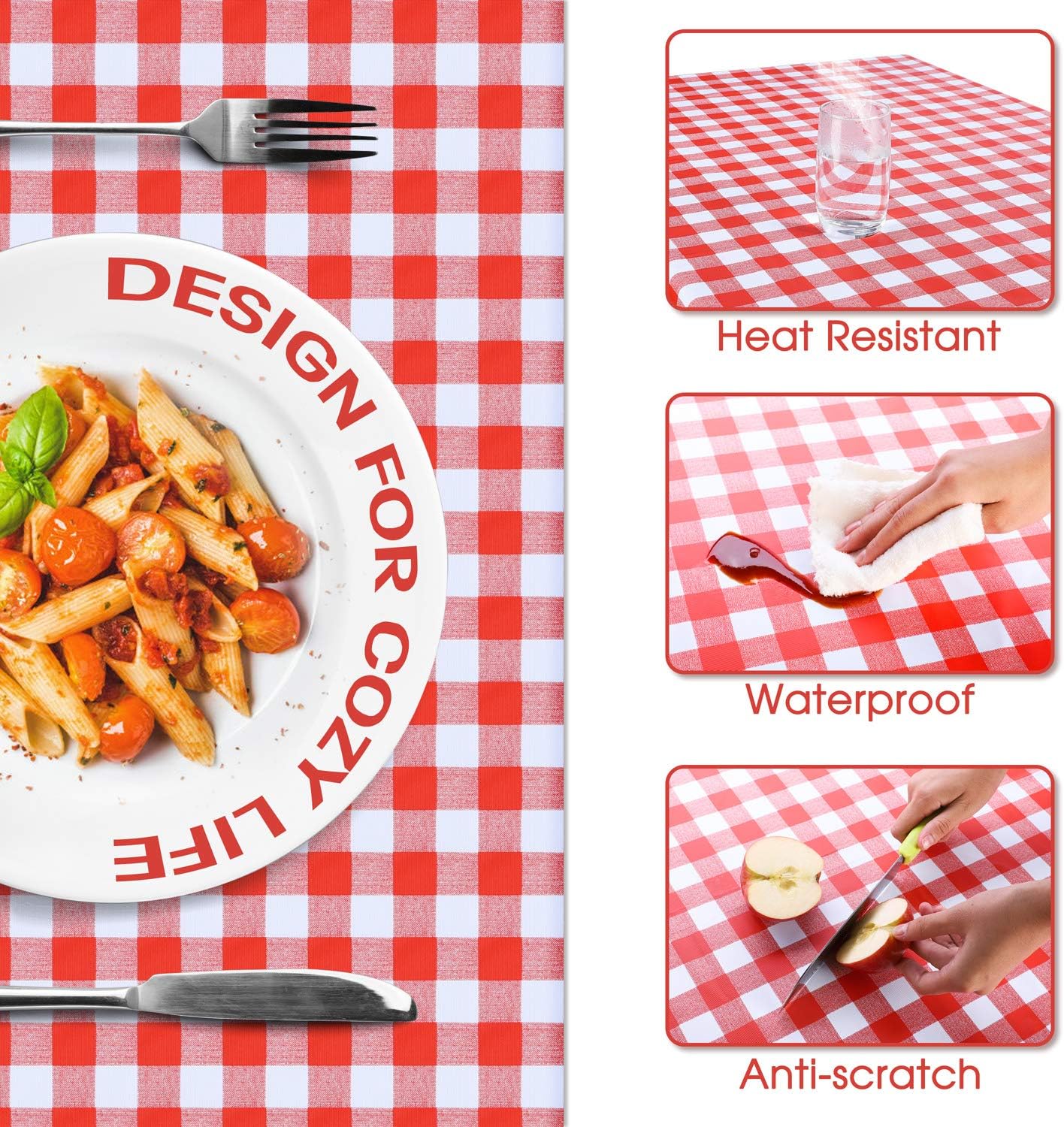 HOUSE DAY PVC Table Cloth Water-Proof Oil-Proof Spill-Proof Rectangle Tablecloth Wipeable Table Cover for Outdoor and Indoor Use (54 x 108 Inch, Red)
