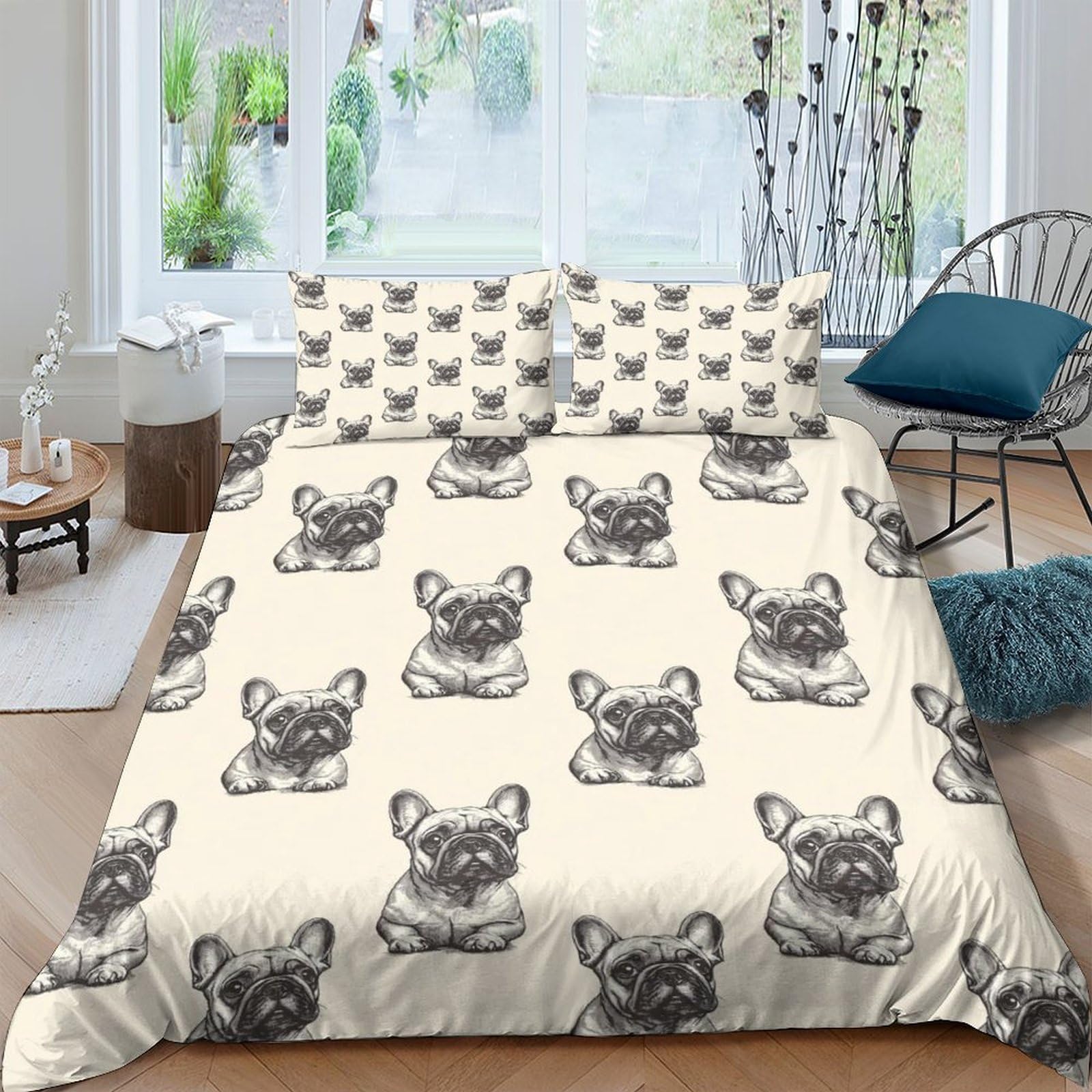 Ctjqhvkz Style-5 3D Printed French Bulldog Fitted Sheet Microfiber Soft Breathable Dog Pattern Mattress Cover For Bedroom Decor Single（135X200cm）