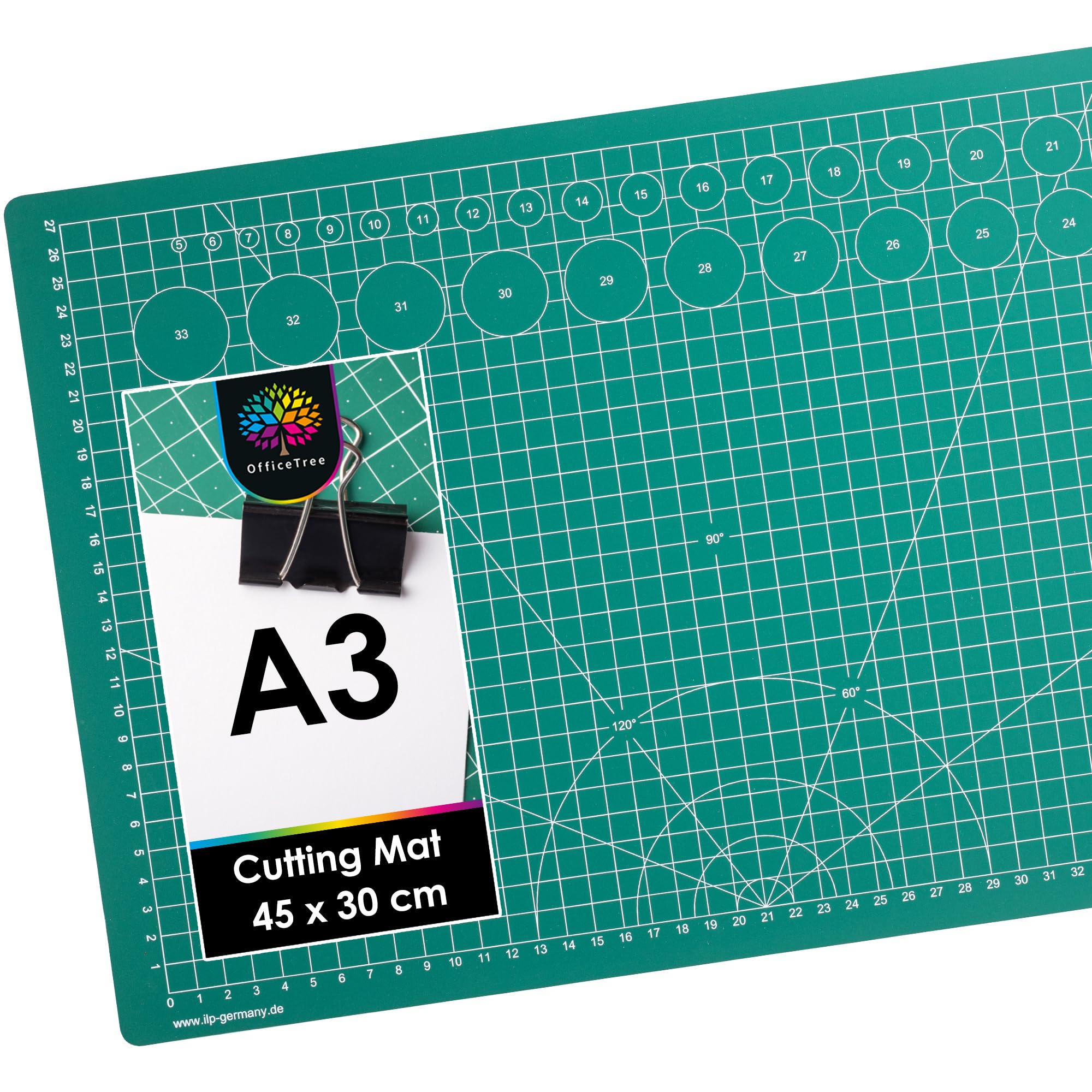 Officetree Green Cutting Mat A3 Self Healing - Cutting Board Craft 45 X 30 Cm - Double Sided Grid - Pvc 3 Layers Quilting For Sewing, Crafting, Modelling, Scrapbooking