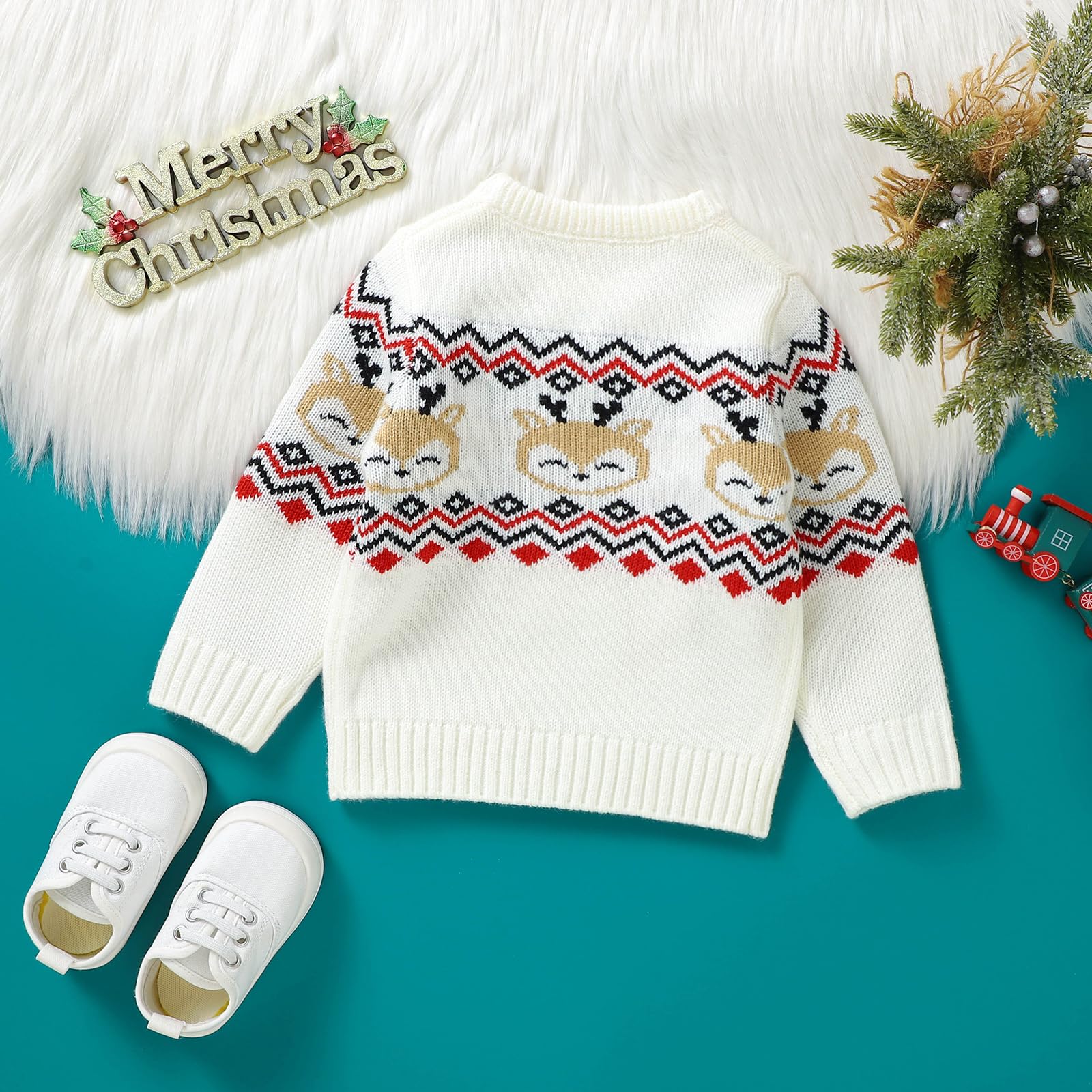 Carolilly Maglia Neonato di Natale Carino Maglione Neonata Manica Lunga con Stampa Alce Maglia Pullover Natalizia Invernale per Bambino Elegante