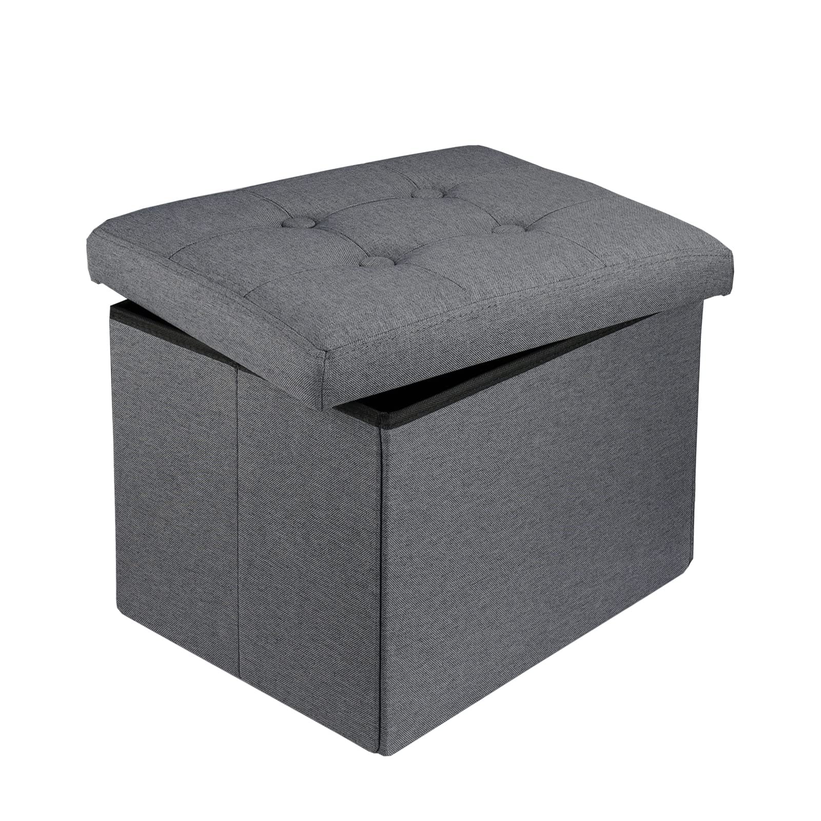 eMOUSE Storage Ottoman Folding Ottomans Footrest Stool for Living Room Bedroom Room Small Bench Foot Stool Rectangle Cube Grey L17W13H13IN