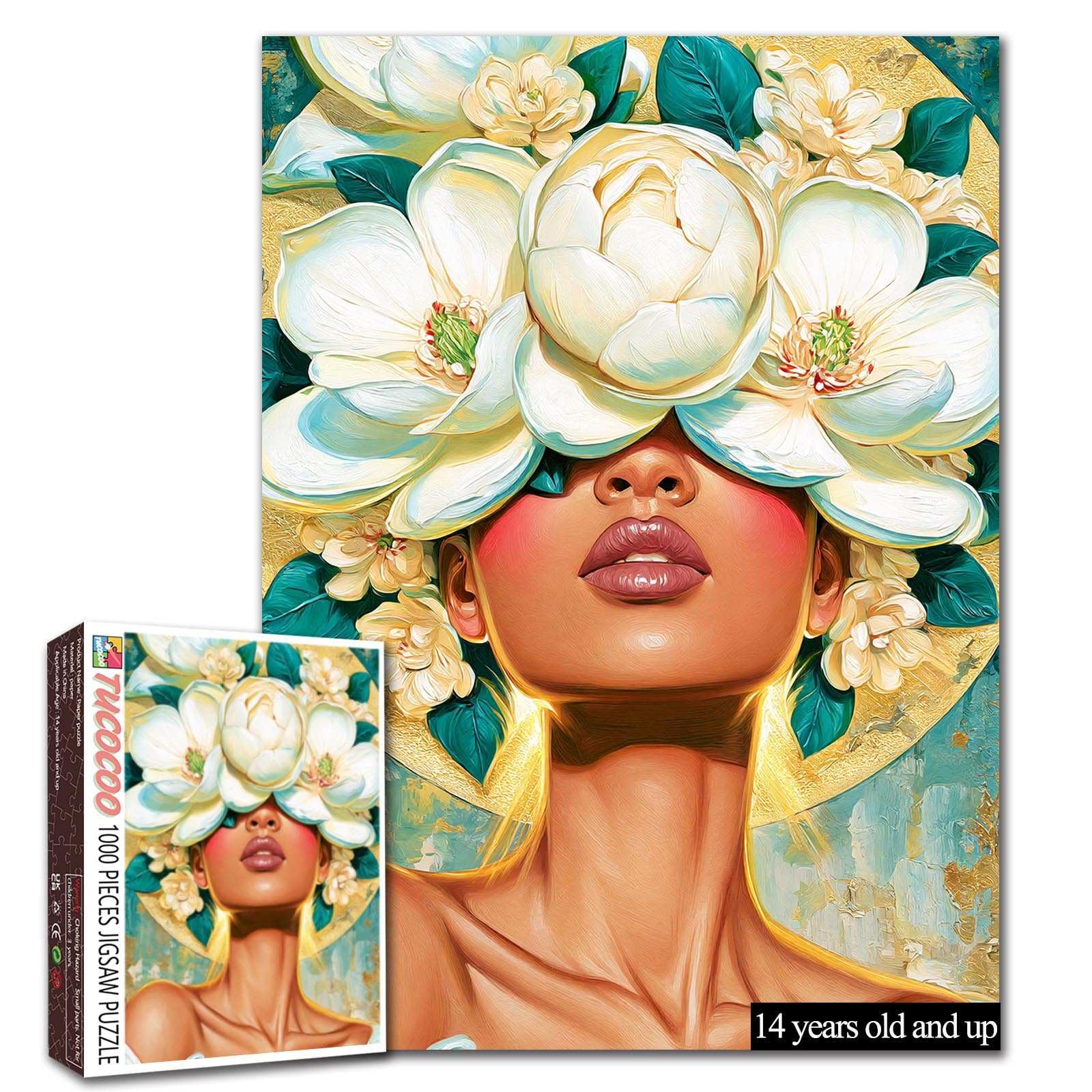 Floral Woman Puzzle for Adults Peony Flower Portrait White Peony Puzzle