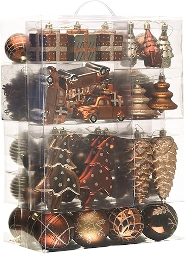 Miniatura 6 de Valery Madelyn Adornos de bola de Navidad rojos y marrones, adornos pequeños inastillables para decoración de Navidad