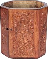 Vista 1 de IBLAY Desk Supplies Organizer Mesh Pen Cups/Pencil Holder Wood Unique Design for Desk, Office, and Home Decor Gifts (Floral)