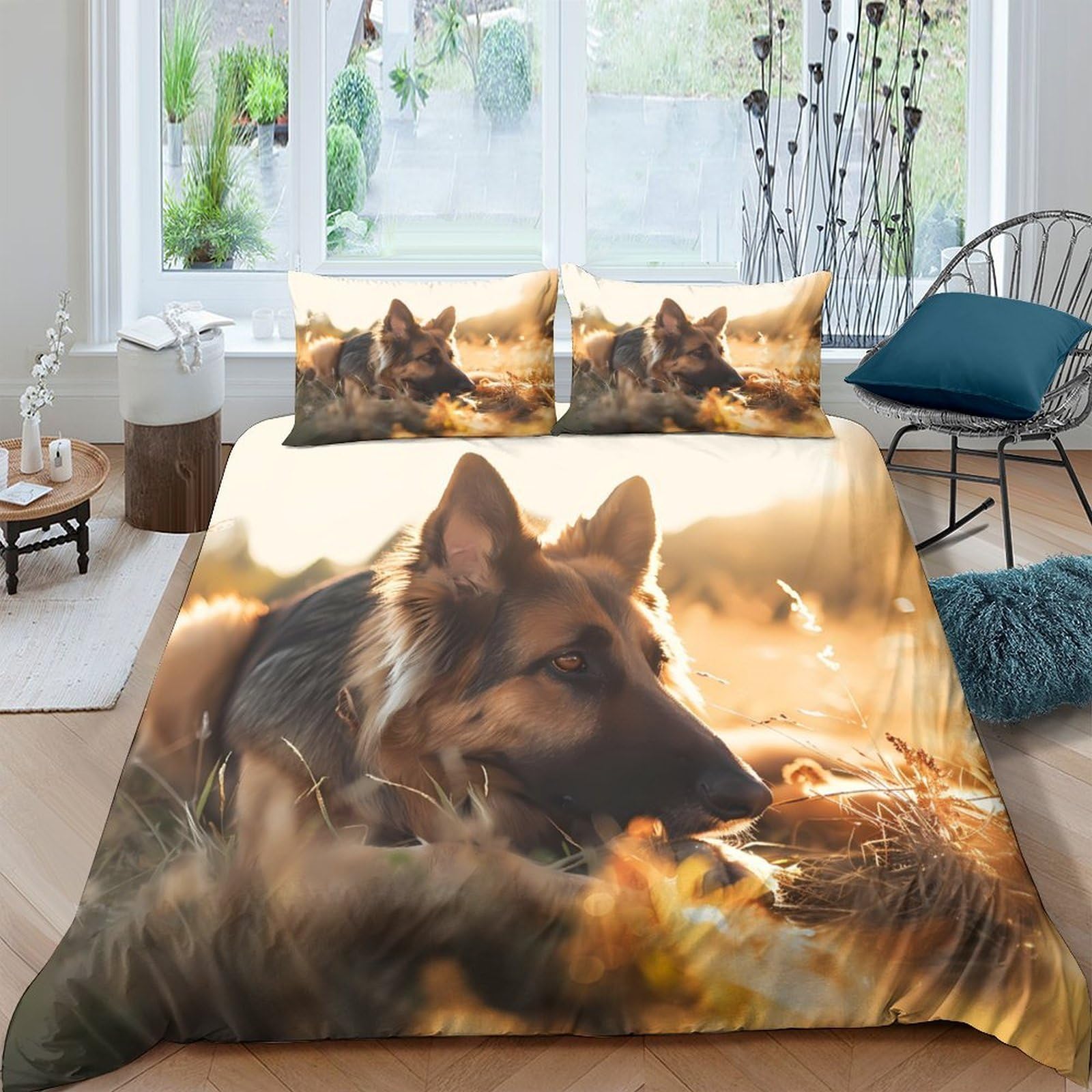 Ctjqhvkz Style-9 3D Printed German Shepherd Dog Fitted Sheet Microfiber Soft Brown Golden Sunset Bed Cover For Bedroom Guest Room Decor Single（135X200cm）