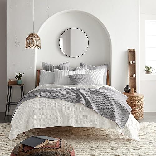 Miniatura 3 de Levtex Home - Mills Waffle - Juego de edredón KingCal King - Waffle de algodón blanco brillante - Tamaño del edredón (106 x 92 pulgadas), tamaño de
