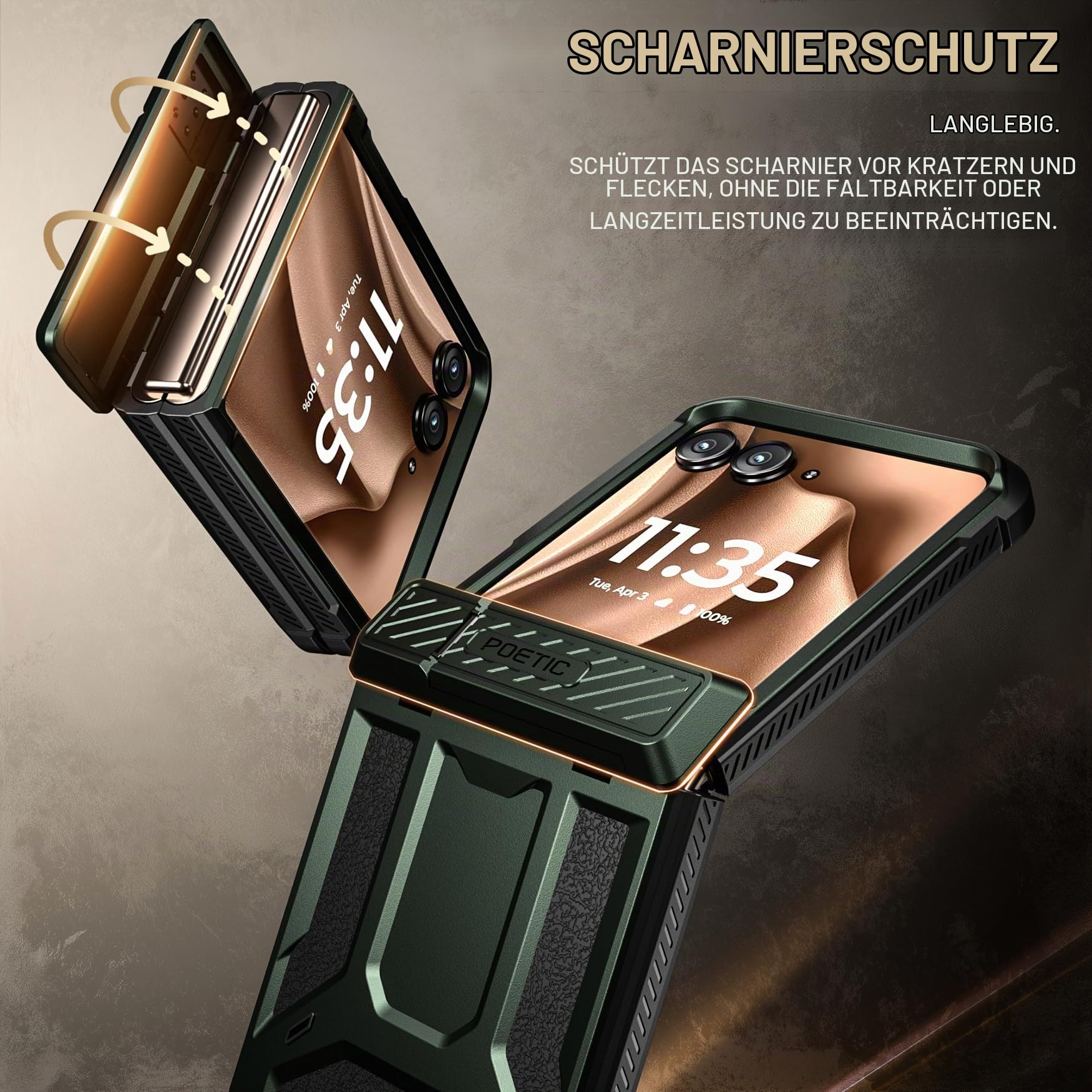 Poetic Spartan Schutzhülle für Motorola Moto Razr 50 Ultra 2024, [Ständer], [Scharnierschutz], robuste, stoßfeste Schutzhülle mit Ständer, Metallic-Grün