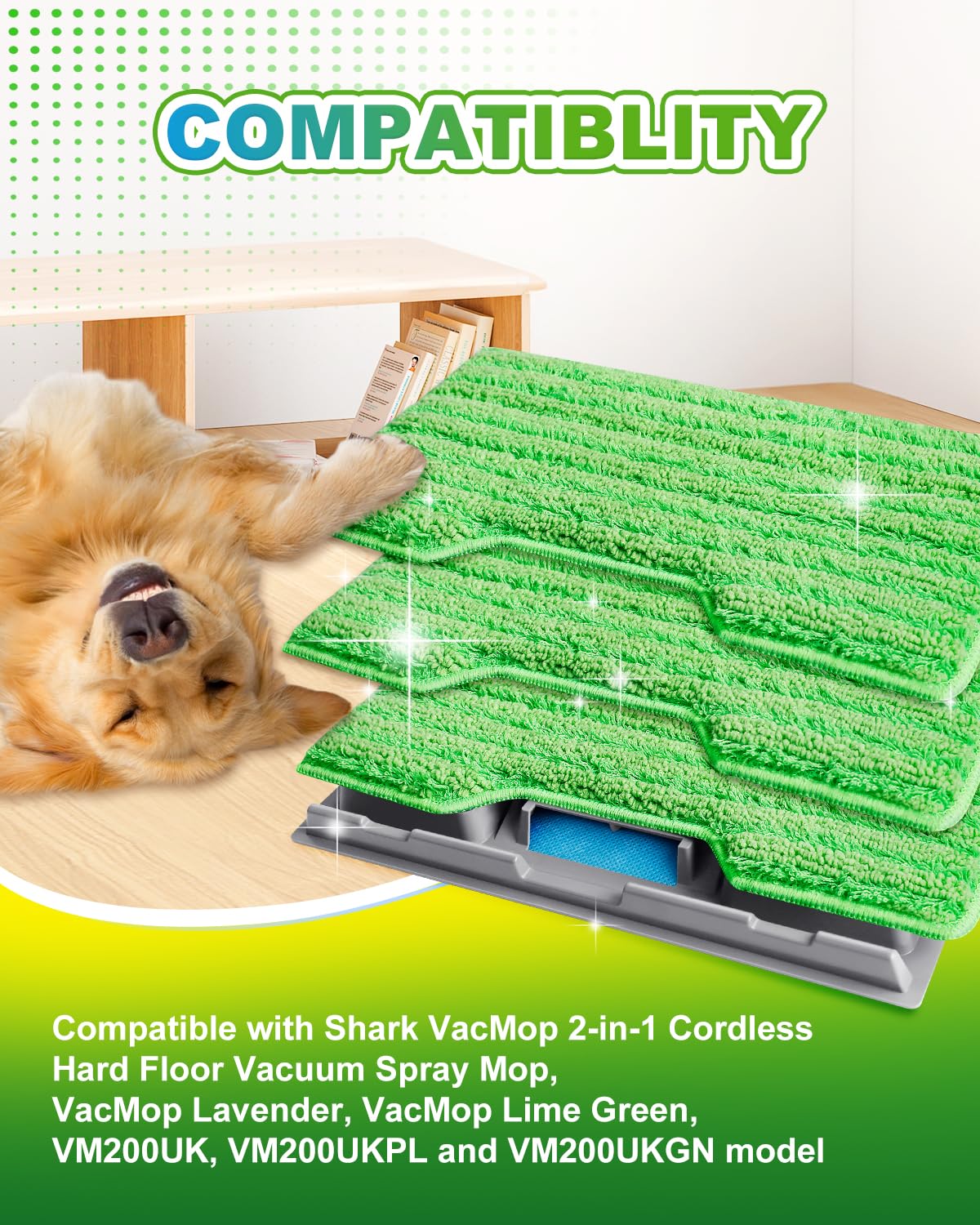 3 Pads VACMOP Refill + 1 Upgraded Dirt Chamber + 2 Filter for Shark VacMop 2-in-1 Cordless Hard Floor Vacuum Spray Mop, Reusable Replacement Vacmop Pads for Shark VM200UK, VM200UKPL, VM200UKGN - 3