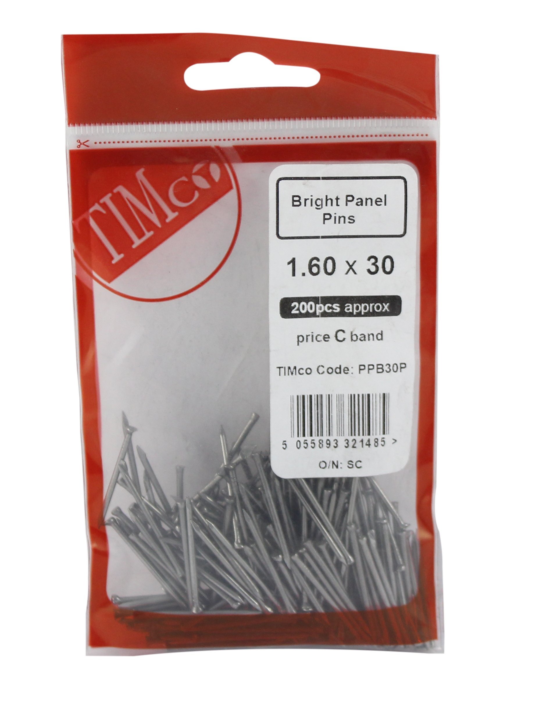 Timco Silver Bright Panel Pins - 30 X 1.60 - Bag Of 200