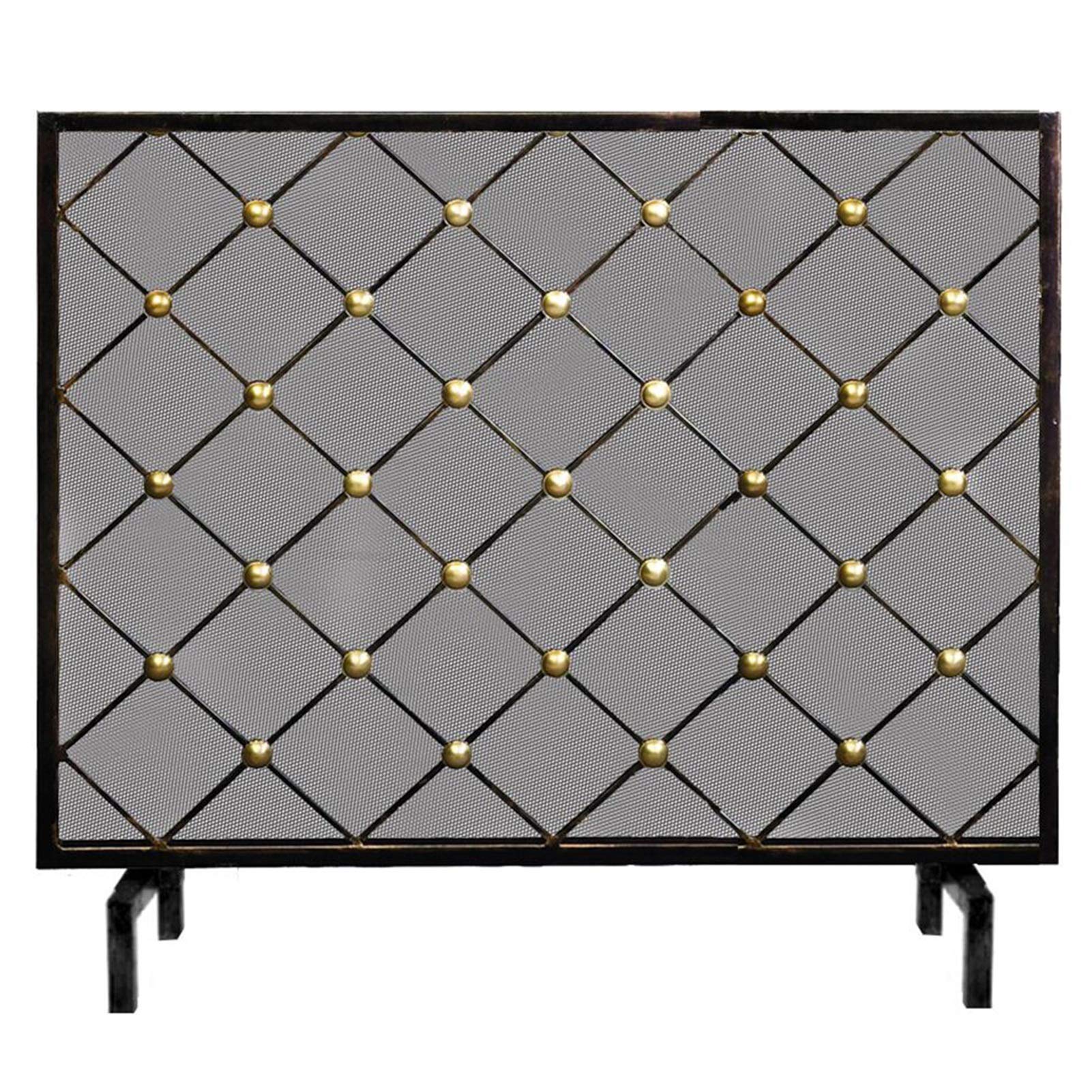 Kaminschutzgitter, Herdschutzgitter, 98,9 x 80,9 cm, Schutzzaun mit stabilen Füßen, massiver Stahl, schwarz