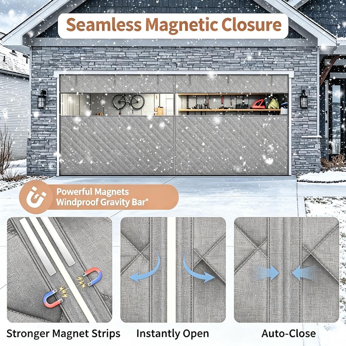 Tenda Isolante Magnetica per Garage con Finestra, Antivento e Impermeabile
