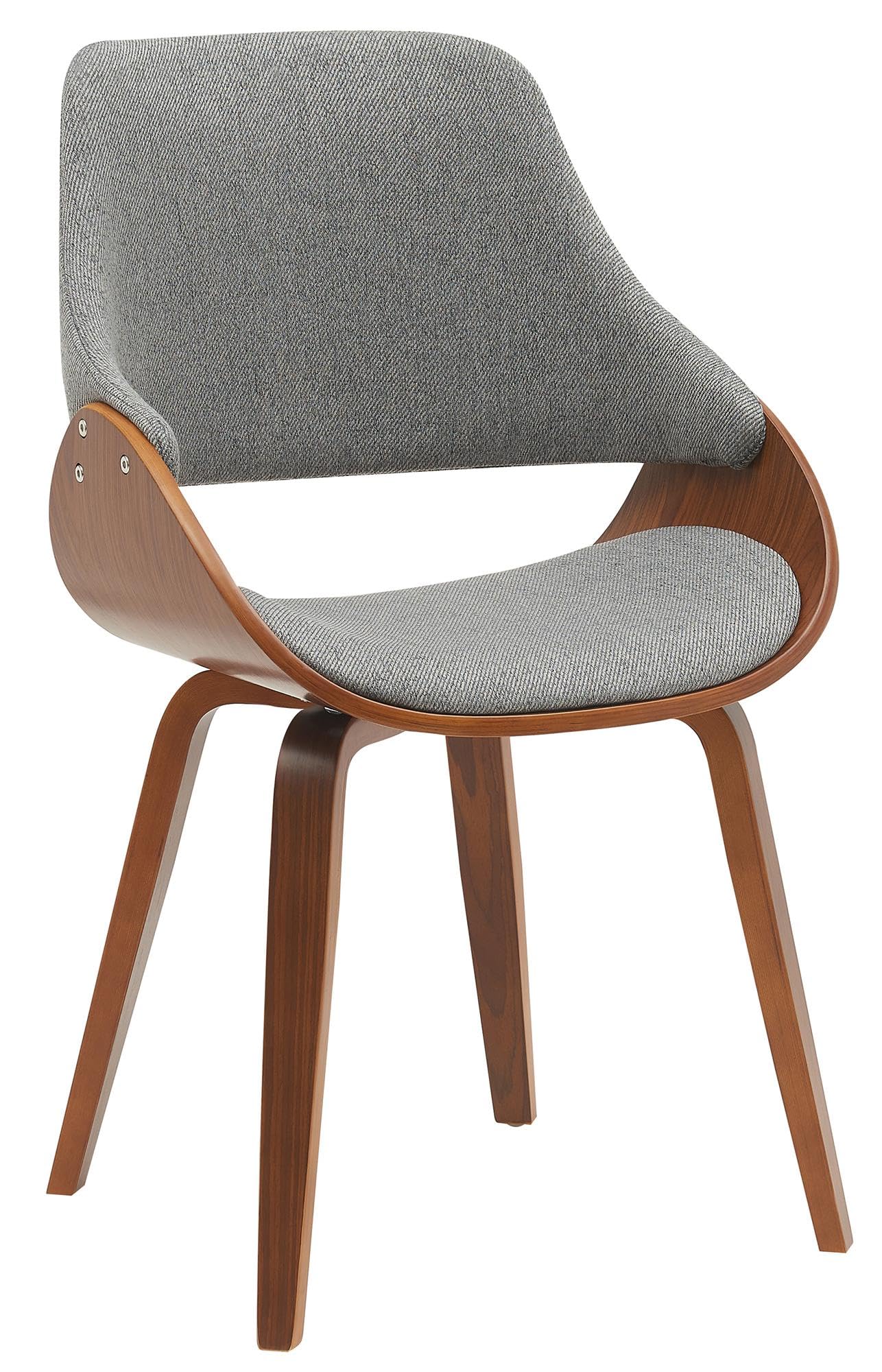 CLP Silla de Comedor Vangale tapizada en Polipiel o Tela I Butaca de salón Moderna con Base Madera & 4 Patas, Color:Nuez/Gris Oscuro, Material:Tela