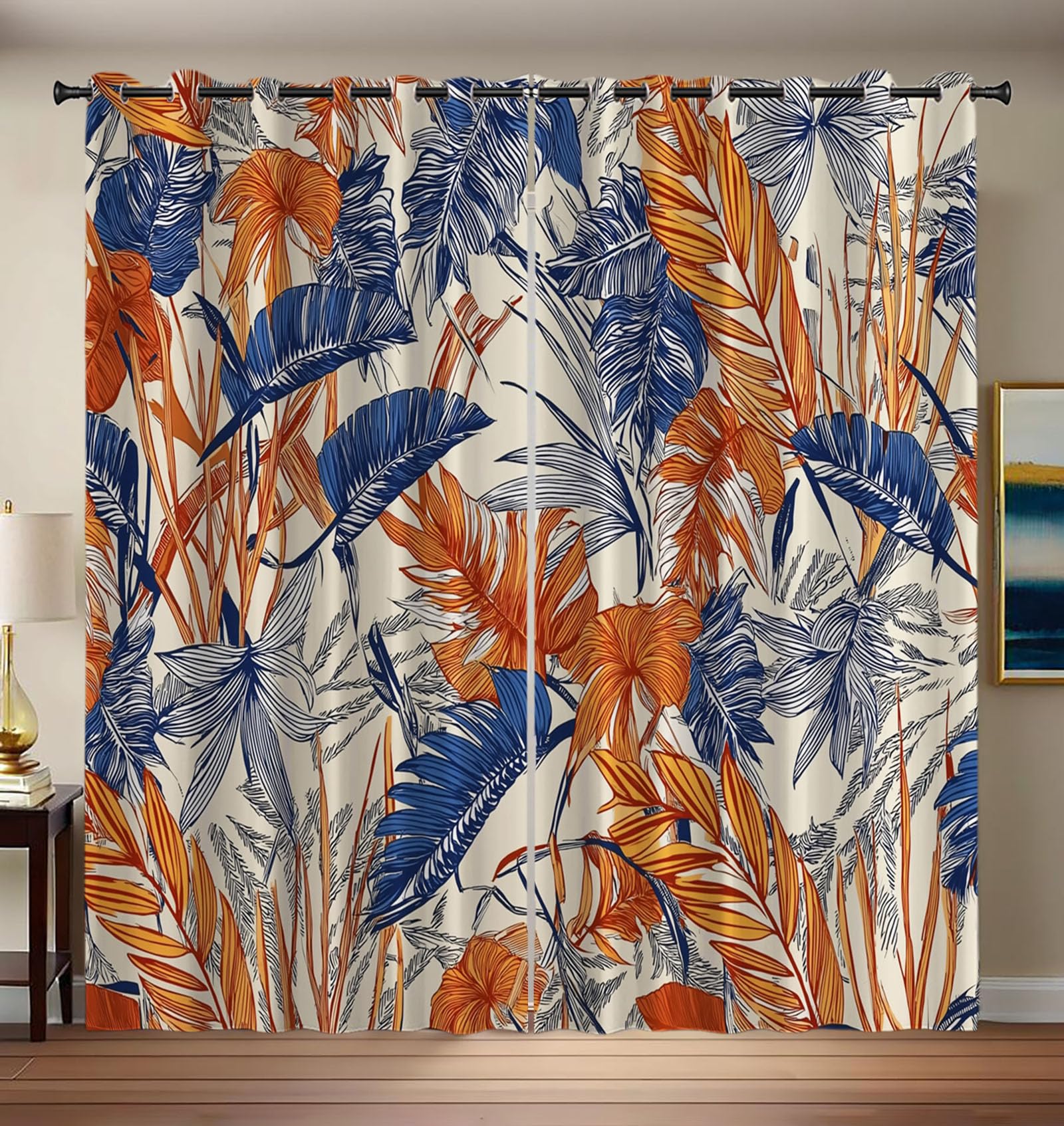 Fiocchi Avena Tende con Occhielli 3D, Foresta Pluviale Tropicale Stampa Decorazione, Foglie Banano Tenda Termica Isolante per Camera da Letto 2 Pannelli, 120L x 200A cm Tenda Oscurante con Occhielli