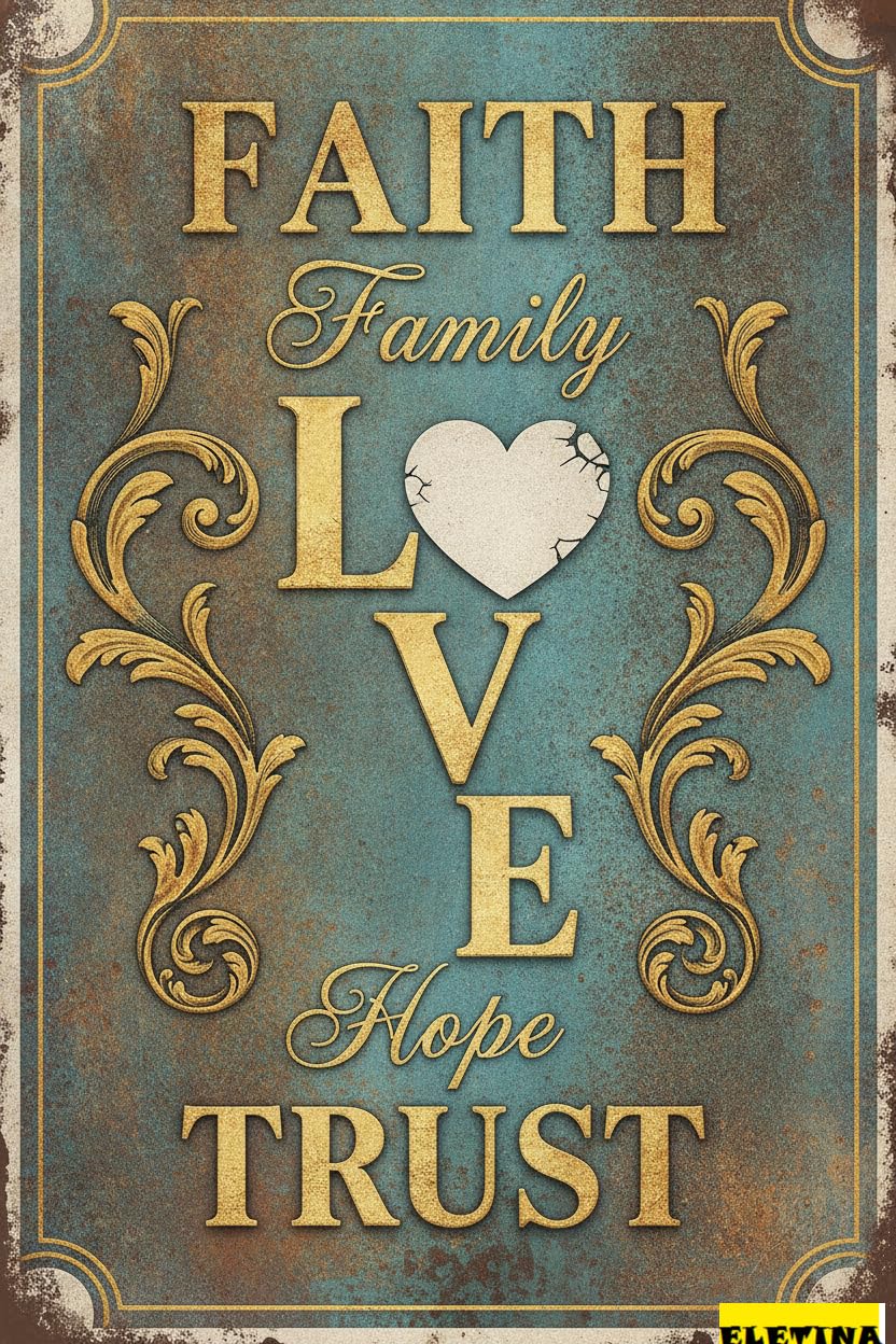 Faith Family Love Hope Trust Easter Bible Themed Retro Aluminum Metal Sign Kid Room Living Room 8x12in