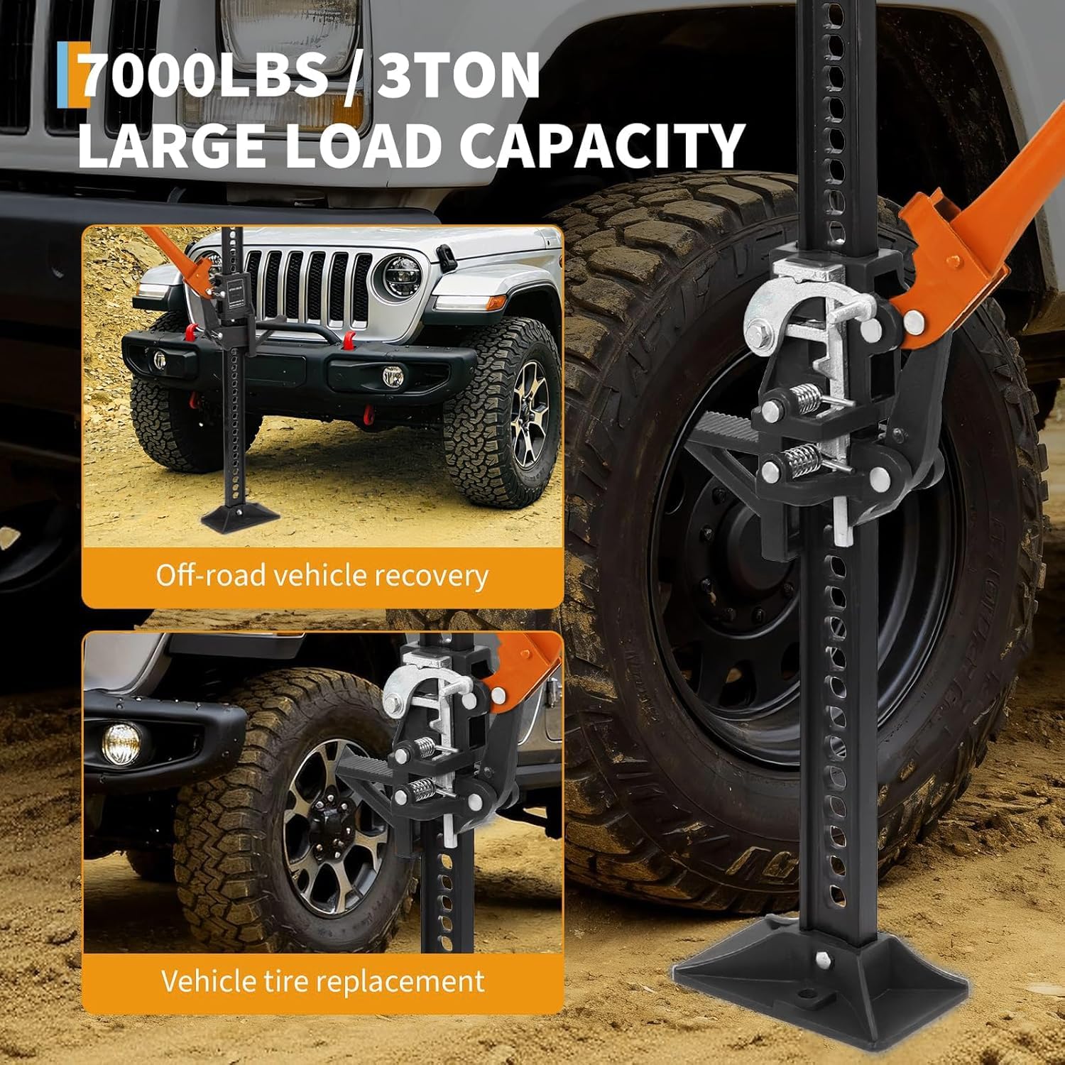 Cric Idraulico da 33 Pollici Ad Alta Portata, Cric Fuoristrada per Impieghi Gravosi da 7000 Libbre per Jeep, SUV, ATV, Trattore - Ideale per Il Recupero E Luso Black & Orange 48''