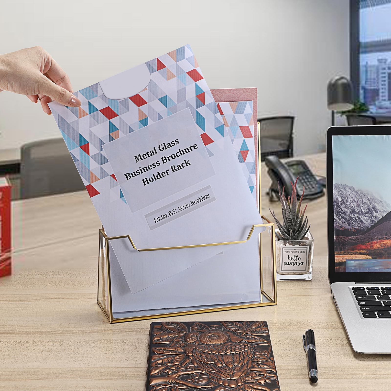SUMTree Porte-brochures en métal et en verre porte de documents A4 support pour littérature de comptoir support d’affichage, 23 * 8 * 23.8cm
