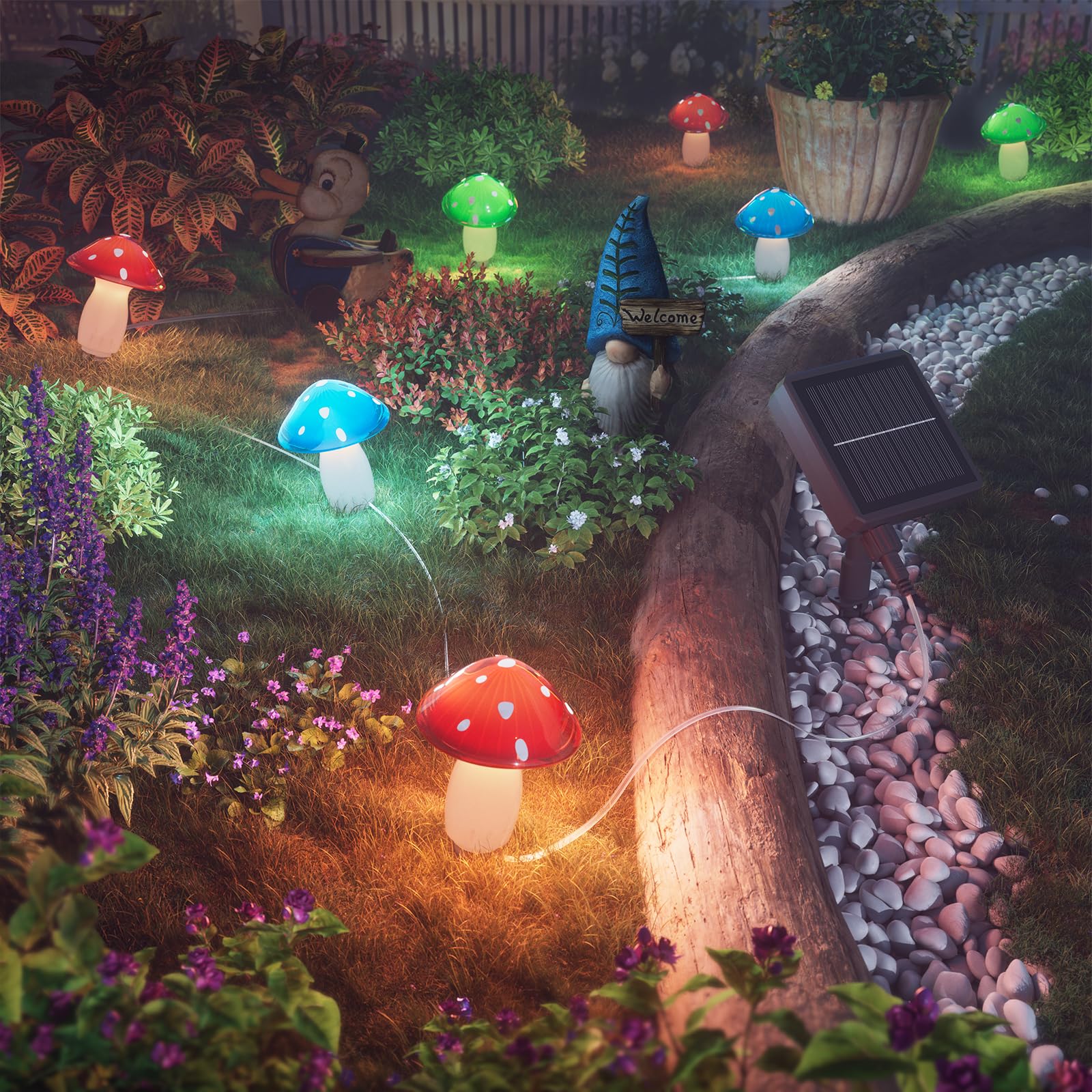 BITPOTT Solar Led Mushroom Garden Lights, 9 Pack, 8 Modes, Multicolor, IP65
