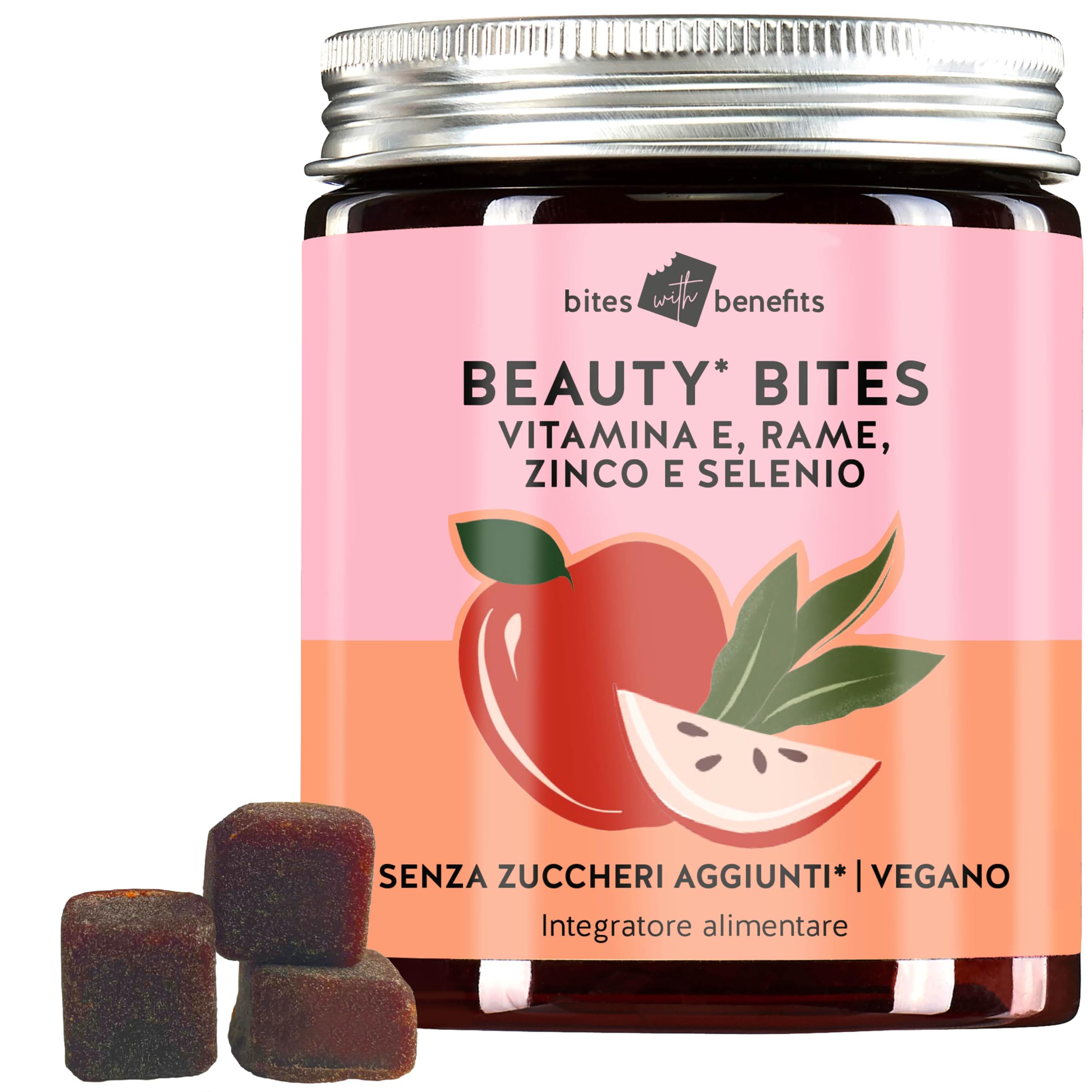 Beauty Bites - Rinforzo dei capelli e ringiovanimento della pelle - Vitamina E, selenio, zinco, rame & estratto di tè verde - Senza zucchero e dolcificanti - 45 pezzi - Vegan - Bears with Benefits