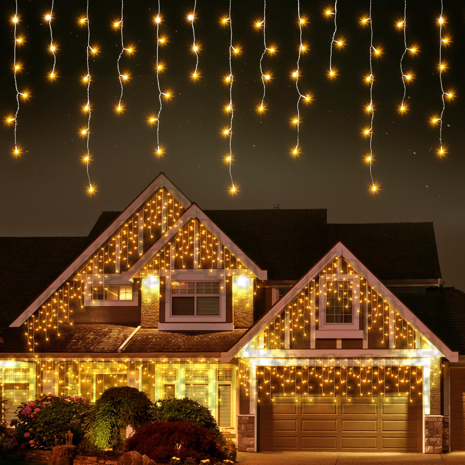Quntis Cortina de Luces 400LED 10M, Luces Navidad con Enchufe, Temporizador, 8 Modos Impermeable Cascada Luces para Exterior Interior Jardín Balcon Fiesta, Blanco Cálido