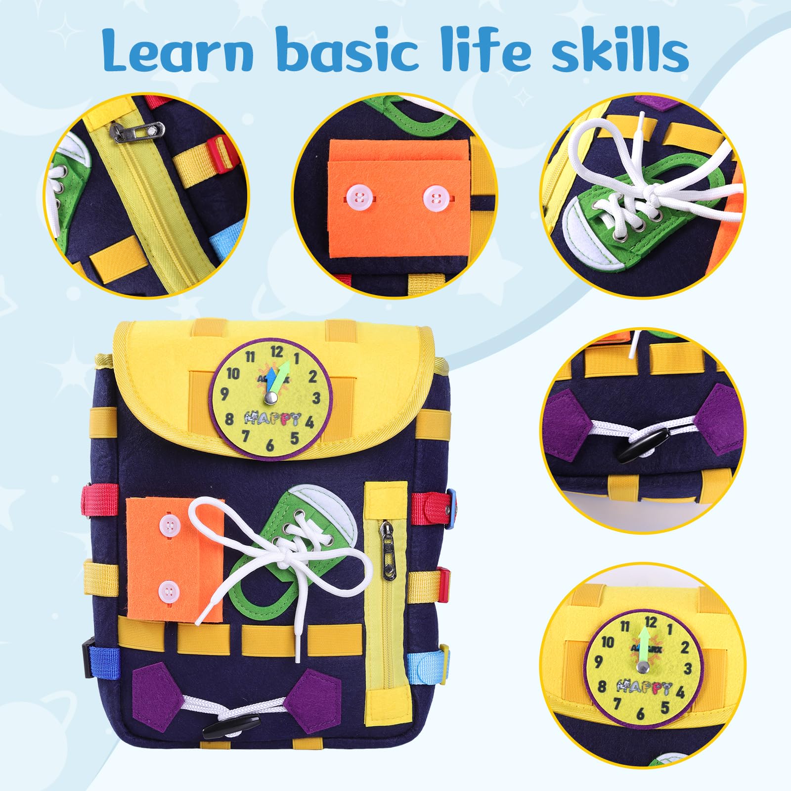 Busy Board -Elderly Backpack with Buckles and Learning Activity Toys - Dementia Activities for Seniors-Sensory Toy Backpack for Adults with Dementia, Gifts for Dementia or Alzheimer's Patients.