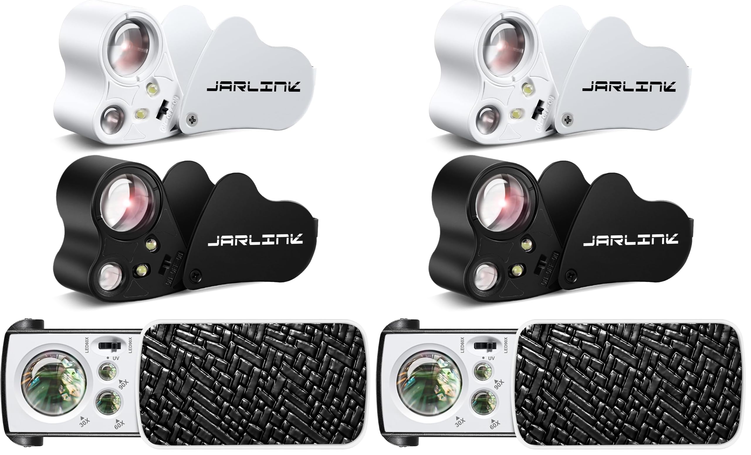 JARLINK 6 Pack Jewelers Loupe, 30X 60X 90X Illuminated Jewelers Eye Magnifier and Magnifying Glass Loop with UV Black Light and Bright LED Light for Gems, Jewelry, Diamond, Coins, Stamps